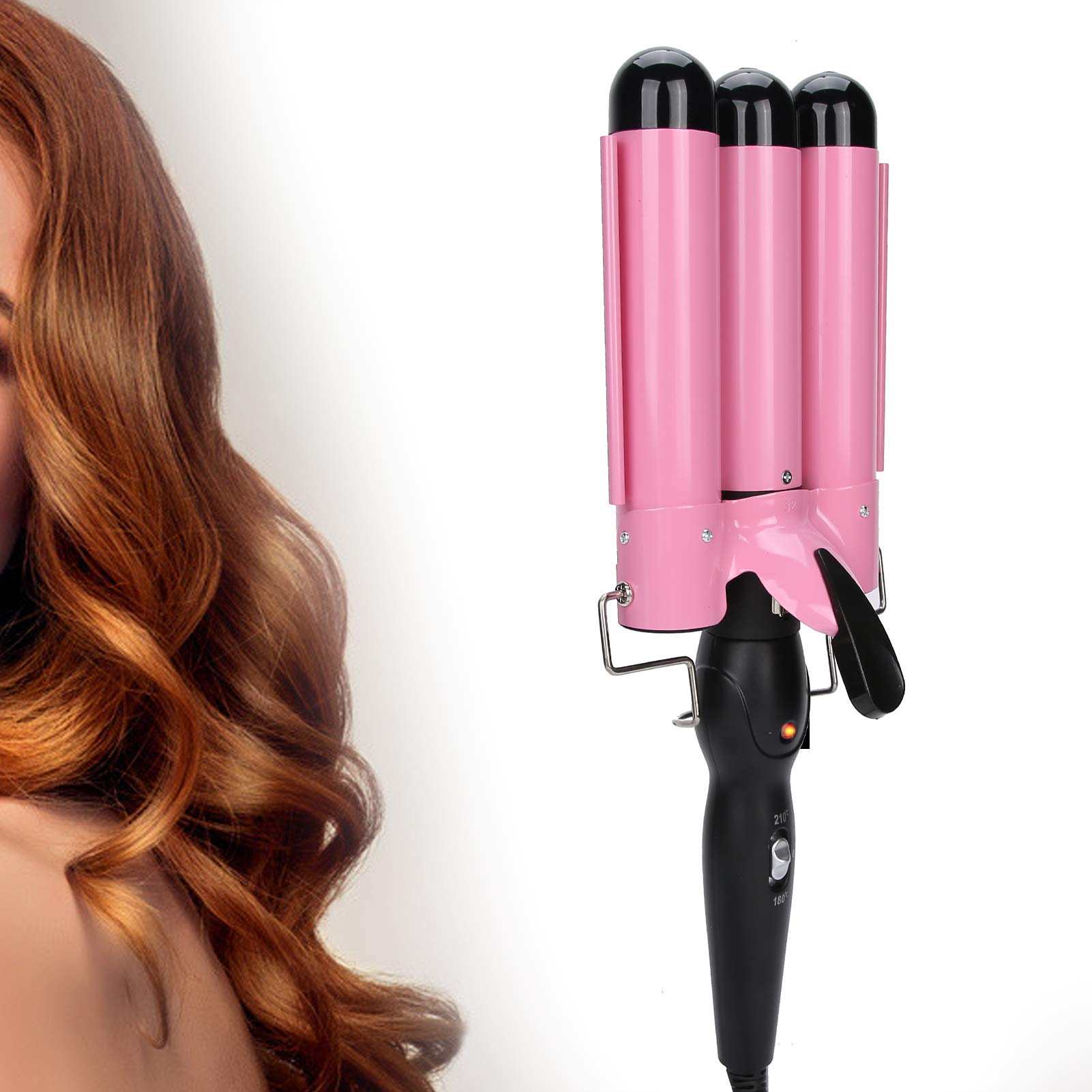 3 Barrel Curling Iron Wand, 1 Inch Ceramic Tourmaline Triple Barrels, Hair Crimper Beach Waving Styling Tools with Temperature A