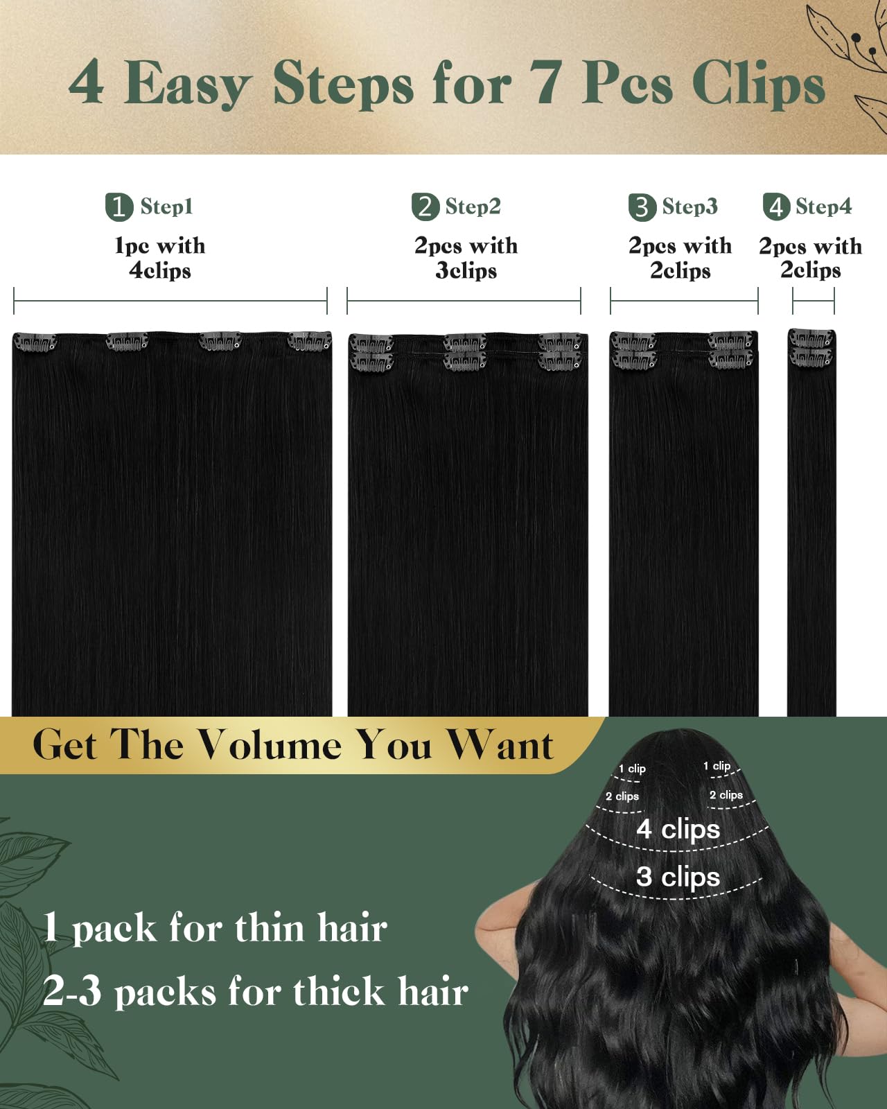 Ugeat 14 Inch Clip In Hair Extensions Real Human Hair #1 Jet Black Double Weft With Lace Human Hair Extensions Clip Ins 8 Pieces