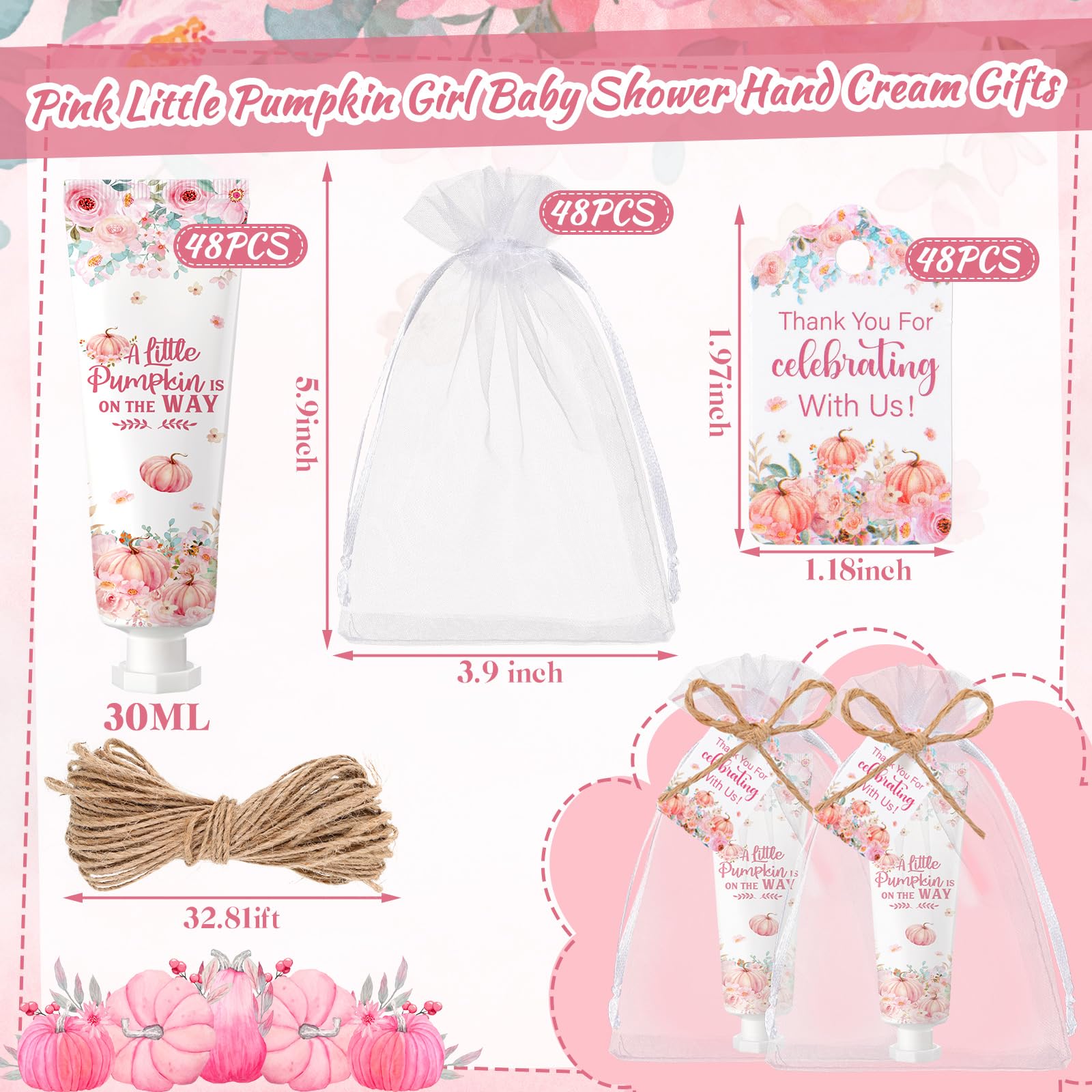 Dansib 48 Sets Fall Hand Cream Bulk A Little Pumpkin Baby Shower Hand Cream Gifts Baby Shower Party Favors for Guests Travel Siz