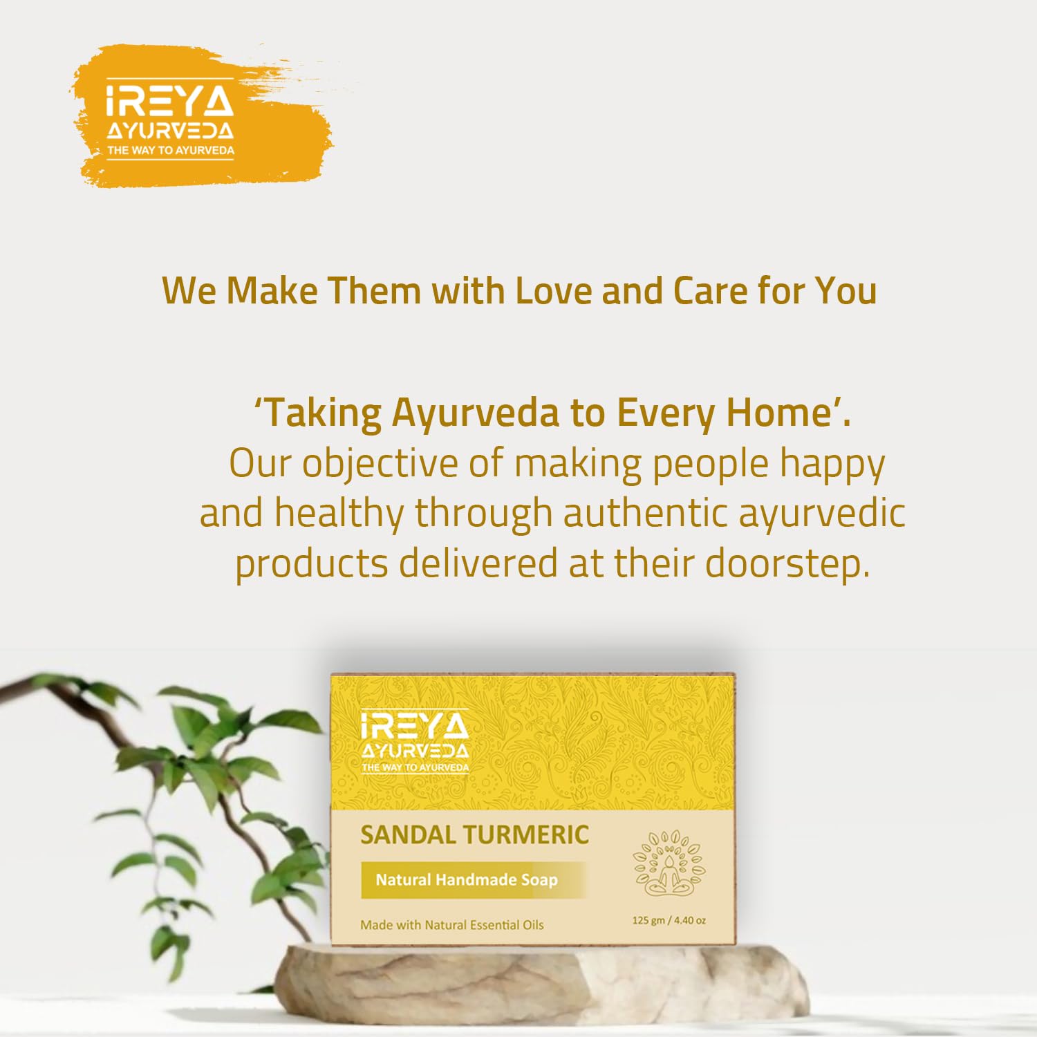 Ireya Ayurveda Turmeric Sandal Bar - 4oz - Vegan - Handmade - Moisturizing - India