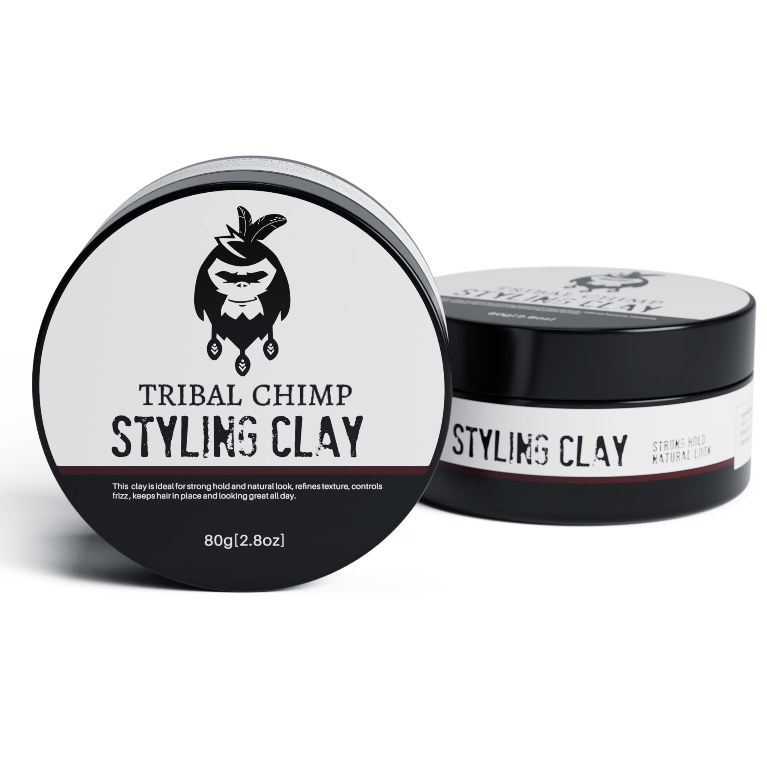 Tribal Chimp Styling Clay - Super Strong Hold Matte Clay for Straight, Curly, Colored, Thick Hair, Hair Clay for Men and Women, 