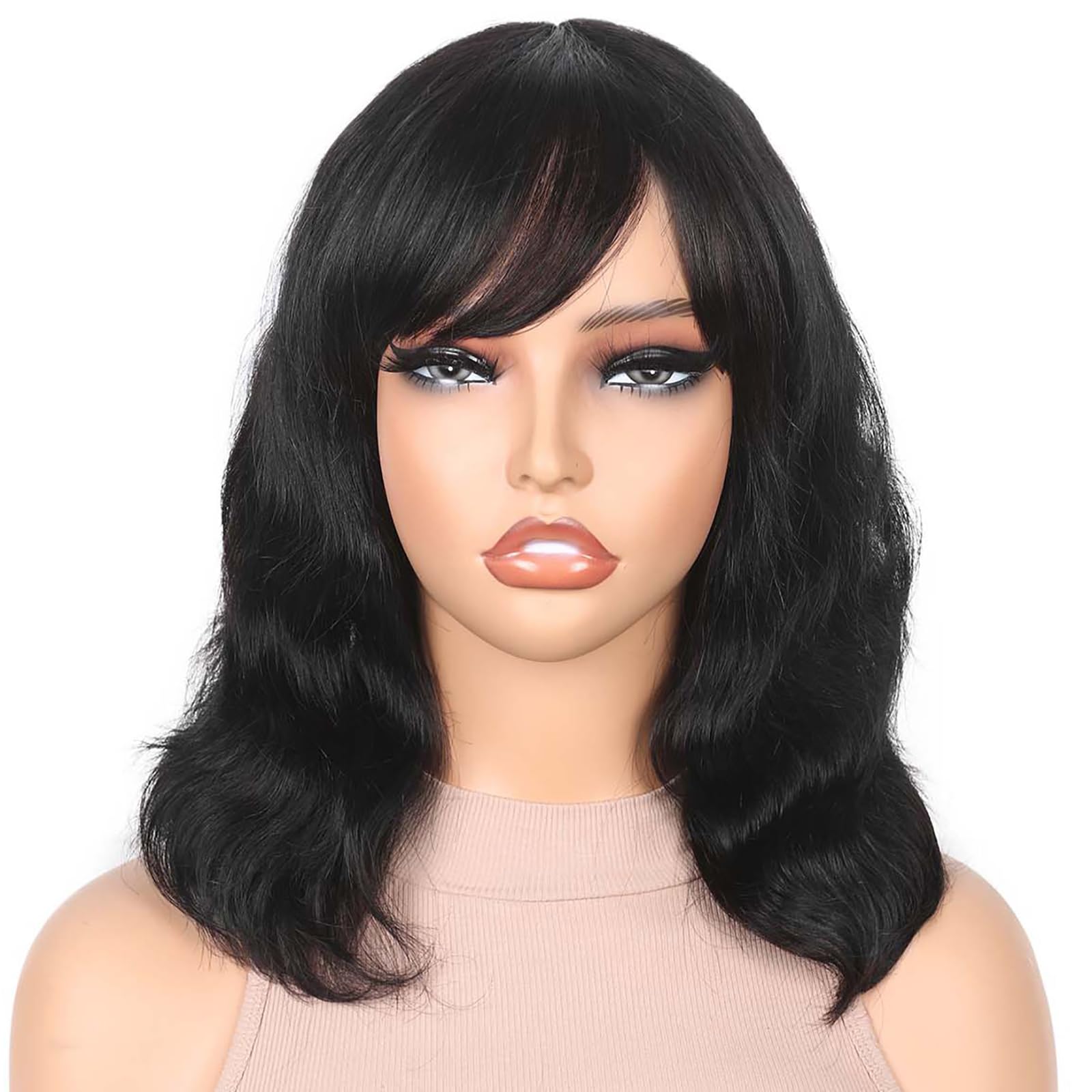 Wiger Black Wavy Human Hair Wigs With Bangs Upgraded Real Hairline Natural Wave Hair For Black Women Brazilian Human Hair Lace P