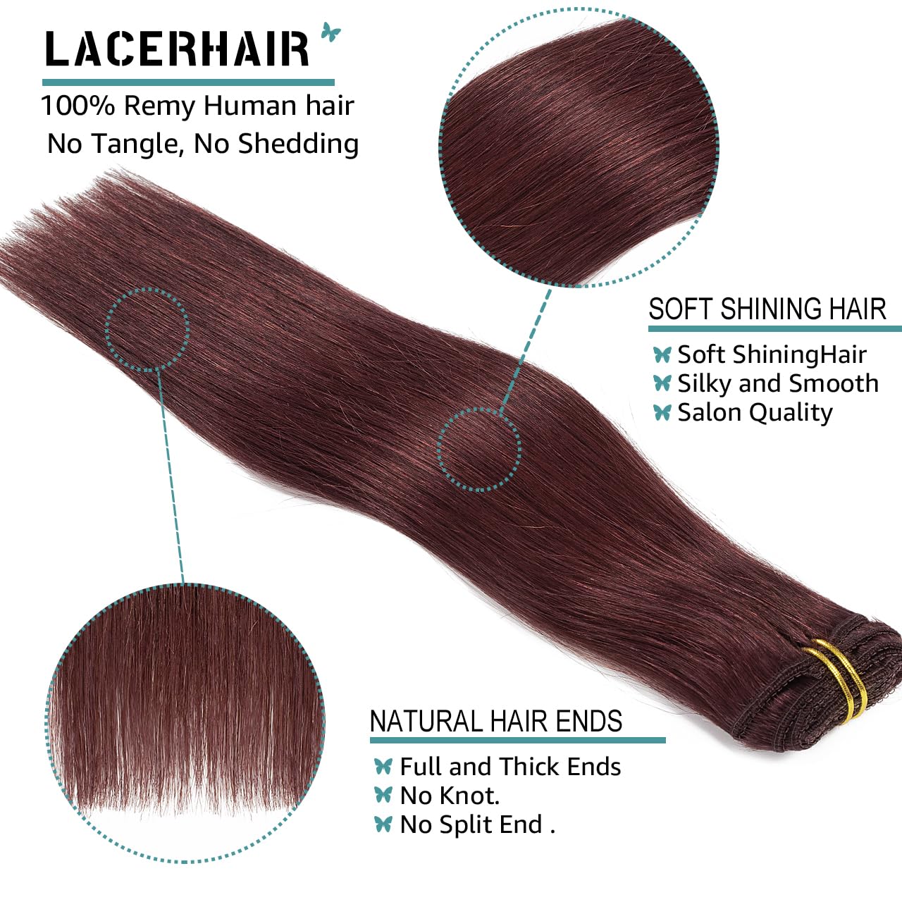 Lacer Hair Real Clip In Hair Extensions #99J Deep Burgundy Color Real Hair Extensions Clip In Double Weft Remy Hair Clip In Exte