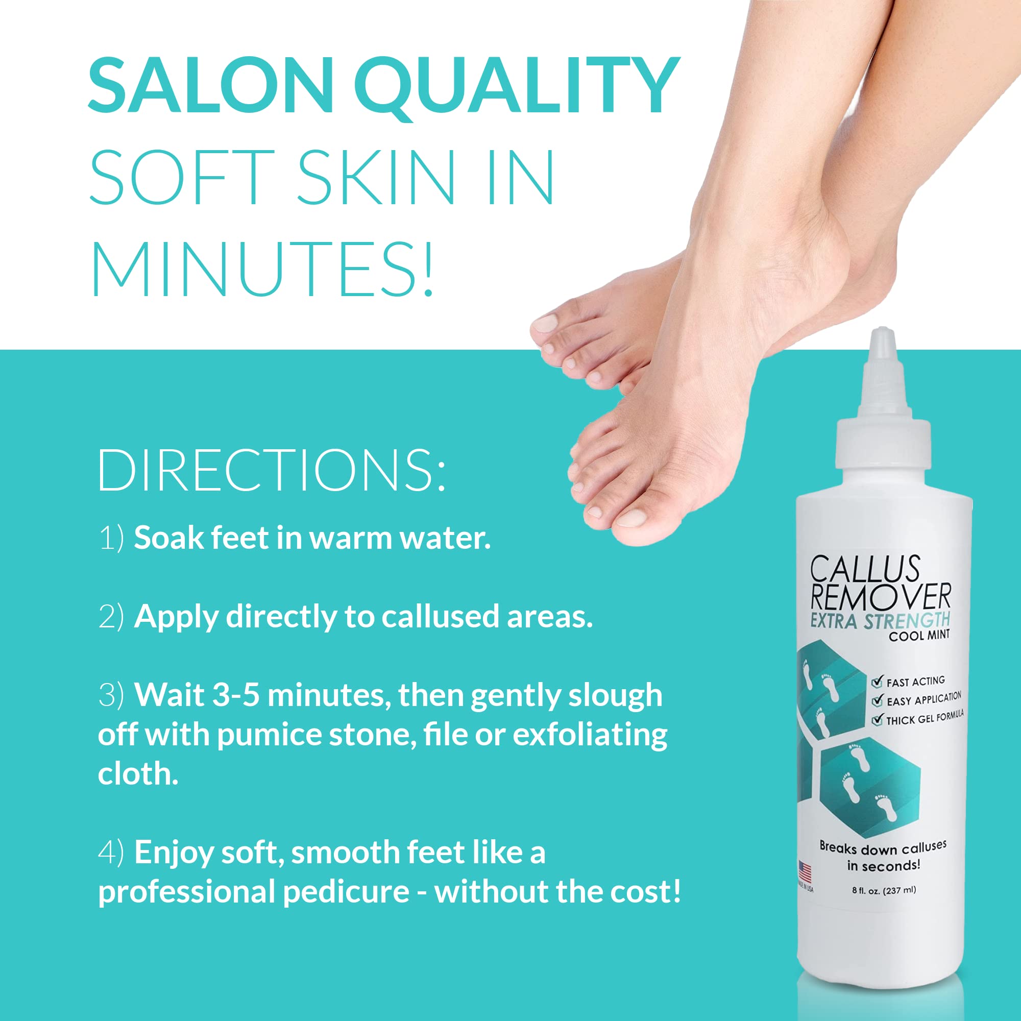 DeEnterprises Callus Remover Gel, Extra Strength, 8oz, Clear - Heavy Duty Foot Care for Rough, Dry, Cracked Skin, Cool Mint