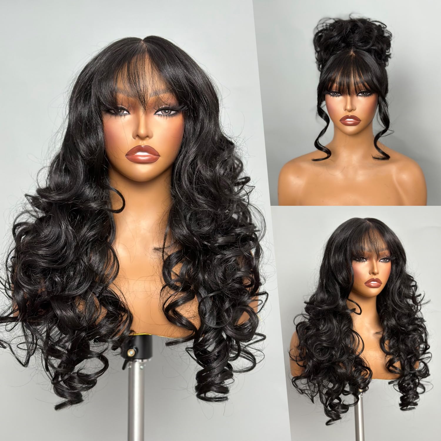 GORGIUS Black Wigs with Bang Body Wave Wig Long Natural Black Glueless Wavy Wig for Women Crafted with Style-Archive Technology: