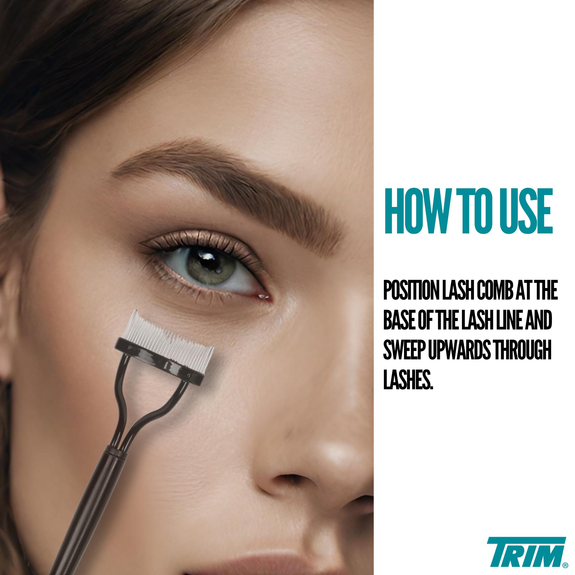 Trim Contour Lash Comb With Cover - Professional Eyelash Separator - Natural-Looking Defined Lashes - Metal Bristles - Curved De