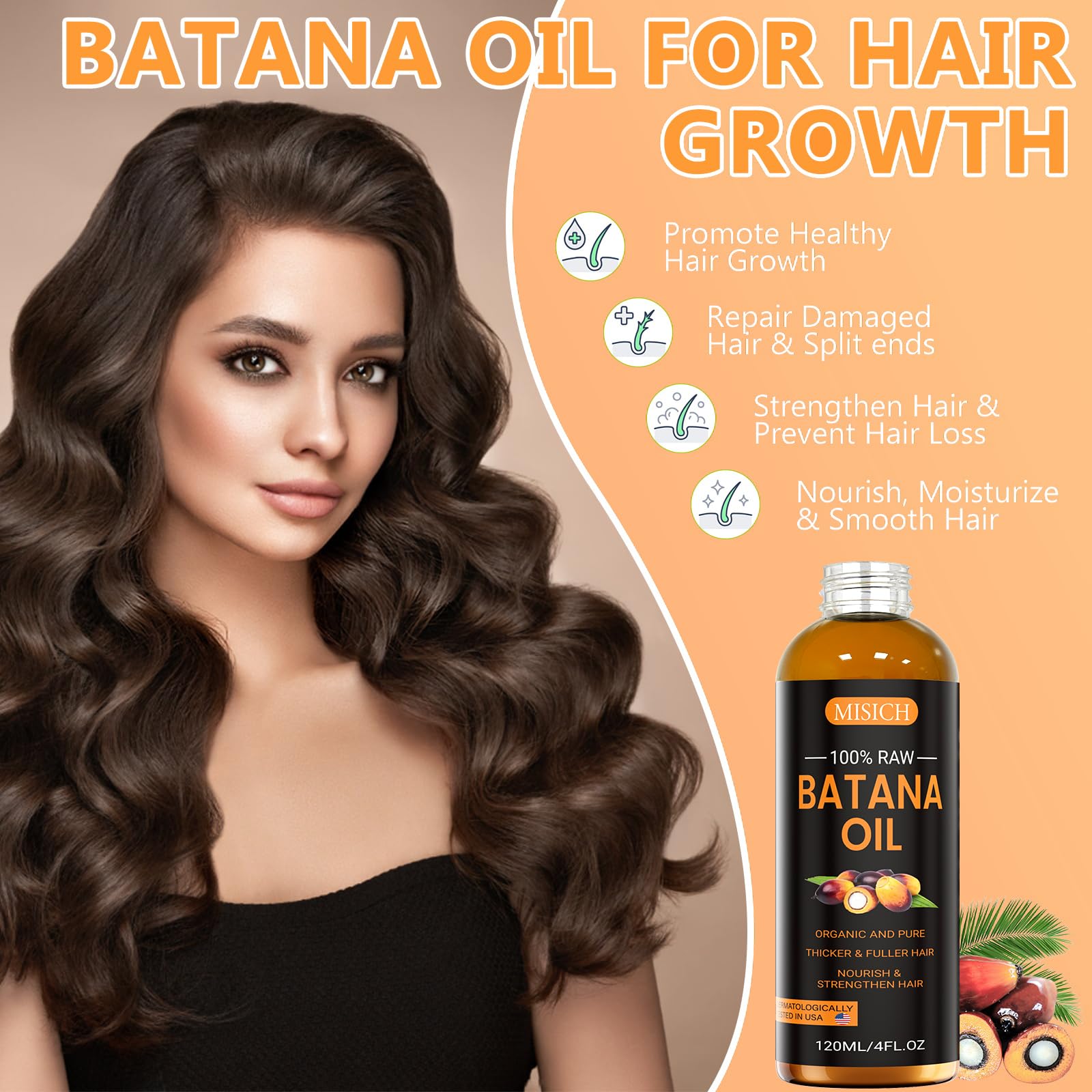 MISICH Dr Sebi Raw Batana Oil, 100% Natural Organic Hair Growth Oil for Men & Women, Sourced from Honduras, Pure, Unrefined, Enh