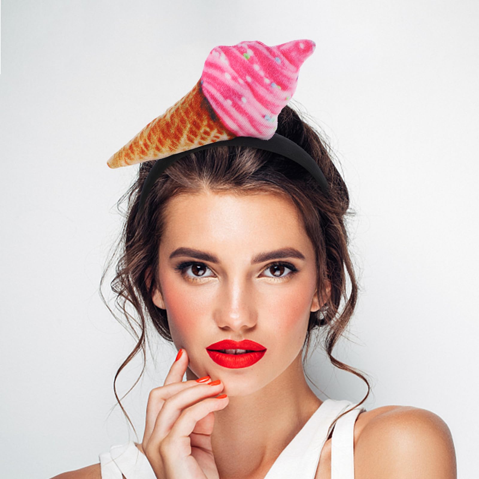 NOLITOY Ice Cream Cone Headband, Funny Headband Makeup Spa Hair Band for Birthday Parties Costume Events
