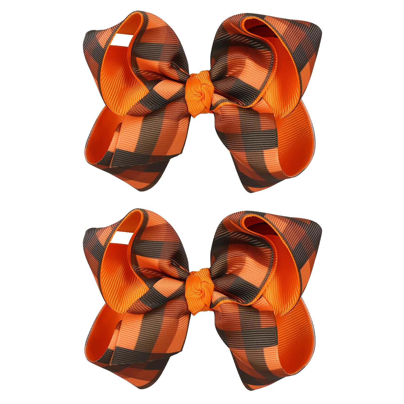 Fall Checkered Plaid Ribbon Hair Bows Clip 4.3'' for Teen Toddler Girls Happy Fall Give Thanks Day Cheer Barrette Alligator Hair