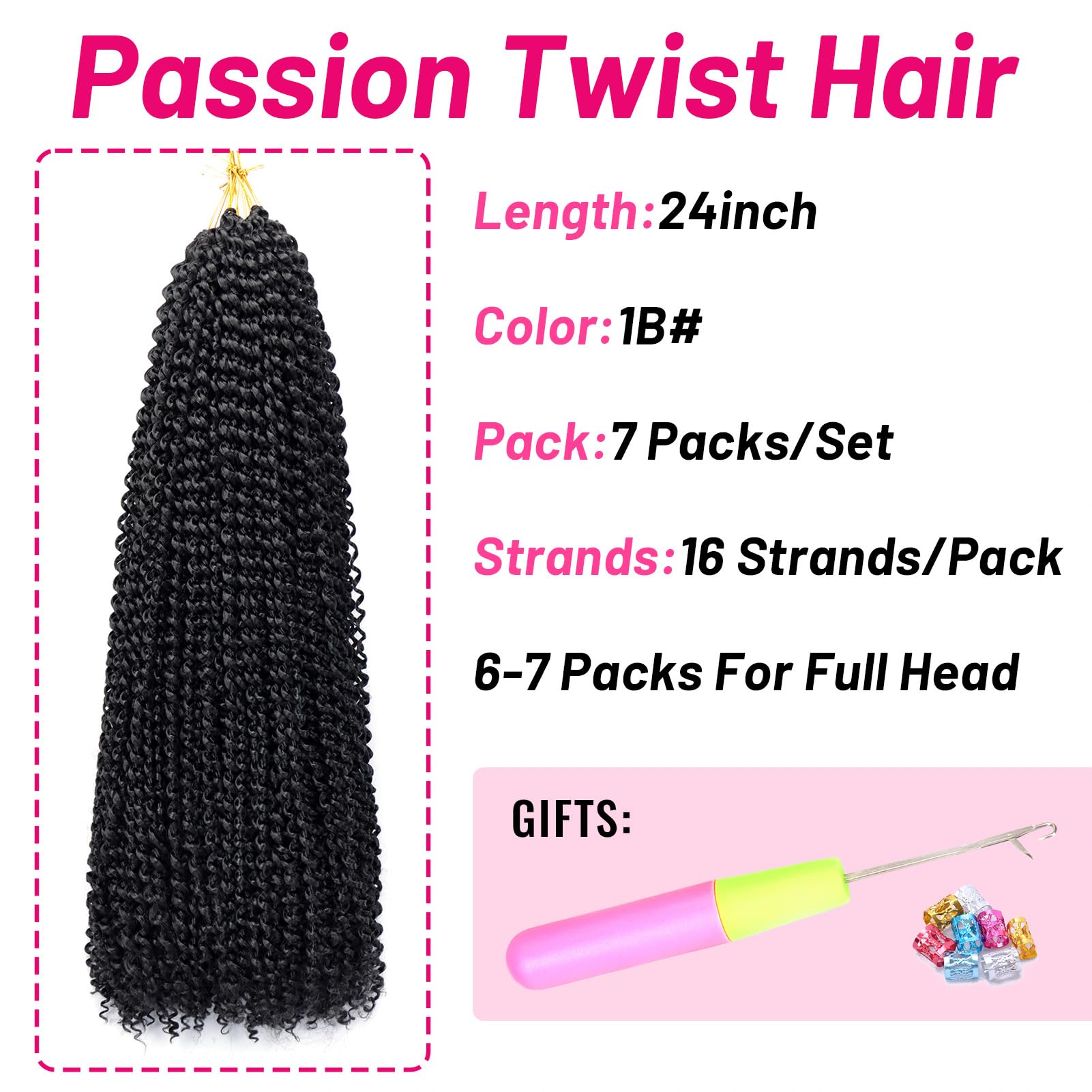Dorsanee Passion Twist Hair 24 Inch 7 Packs Water Wave Crochet Hair Long Bohemian Curly Braiding Hair For Butterfly Locs, Faux L