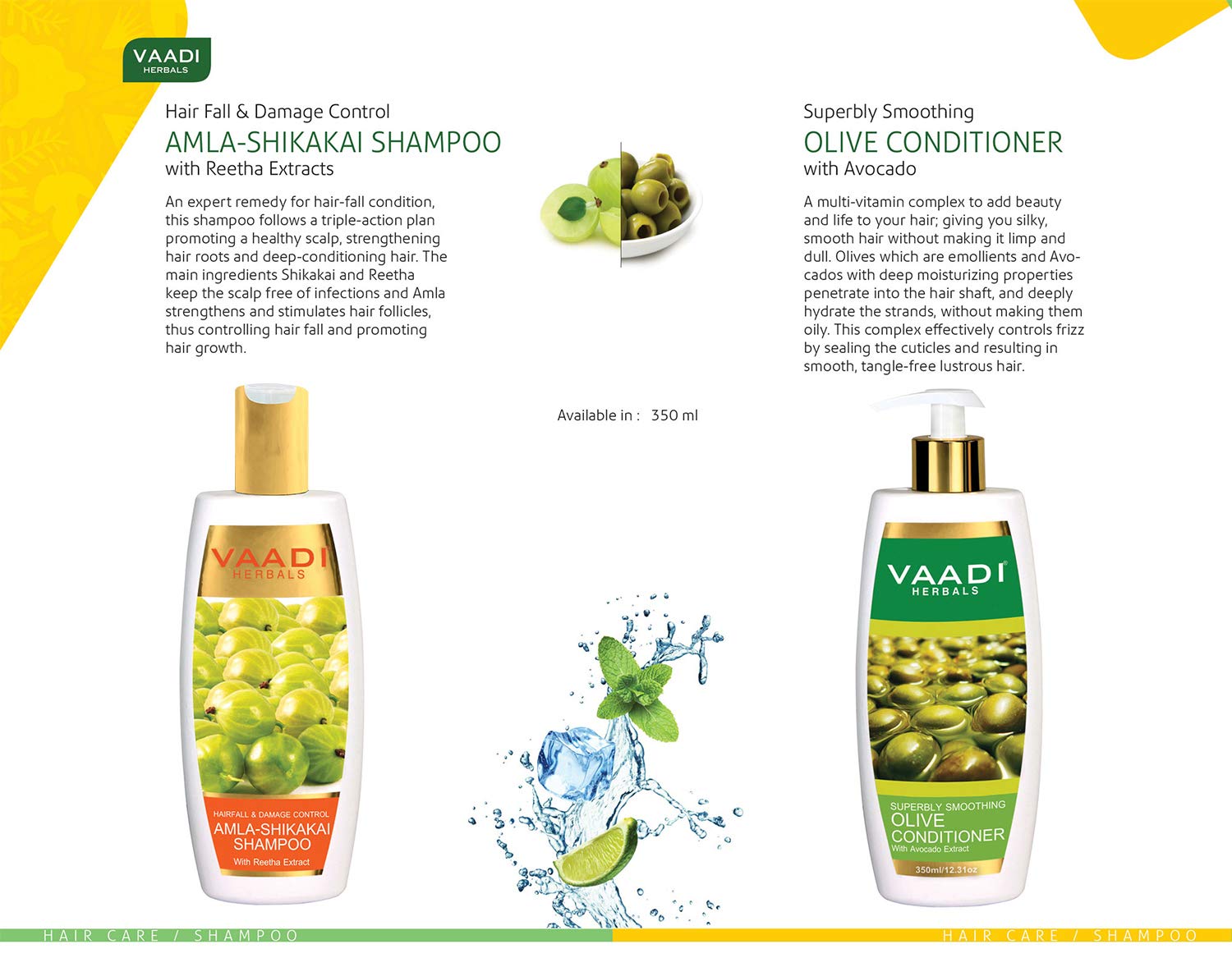 Vaadi Herbals Amla Shikakai Hair fall and Damage Control Shampoo, 350ml with Olive Conditioner, 350ml