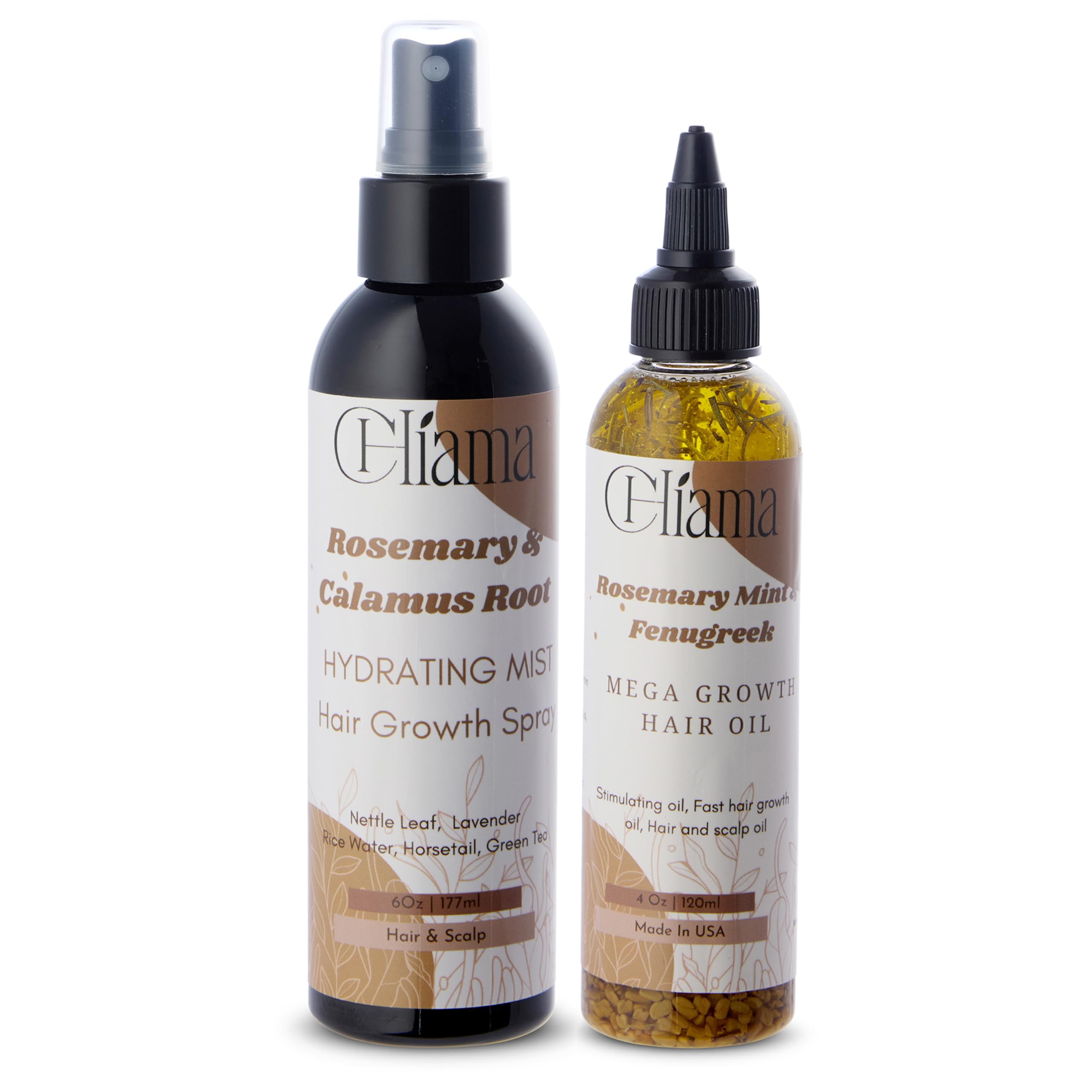 Chiama Ultimate Hair Growth Set with Rosemary Calamus Hydrating Mist and Rosemary Mint Fenugreek Hair Oil, 6oz Mist and 4oz Oil,