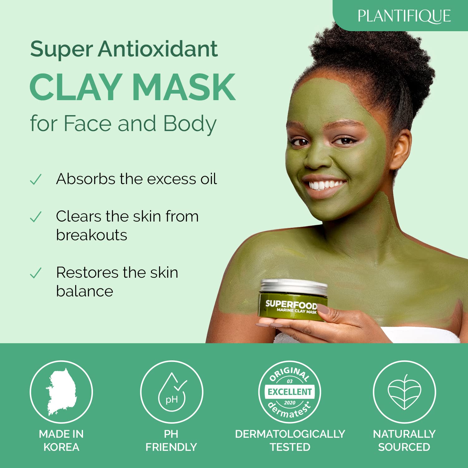 Plantifique Korean Skin Care Detox Face Mask With Avocado & Superfoods - Hydrating Clay Mud Mask Dermatologist Tested For Face A