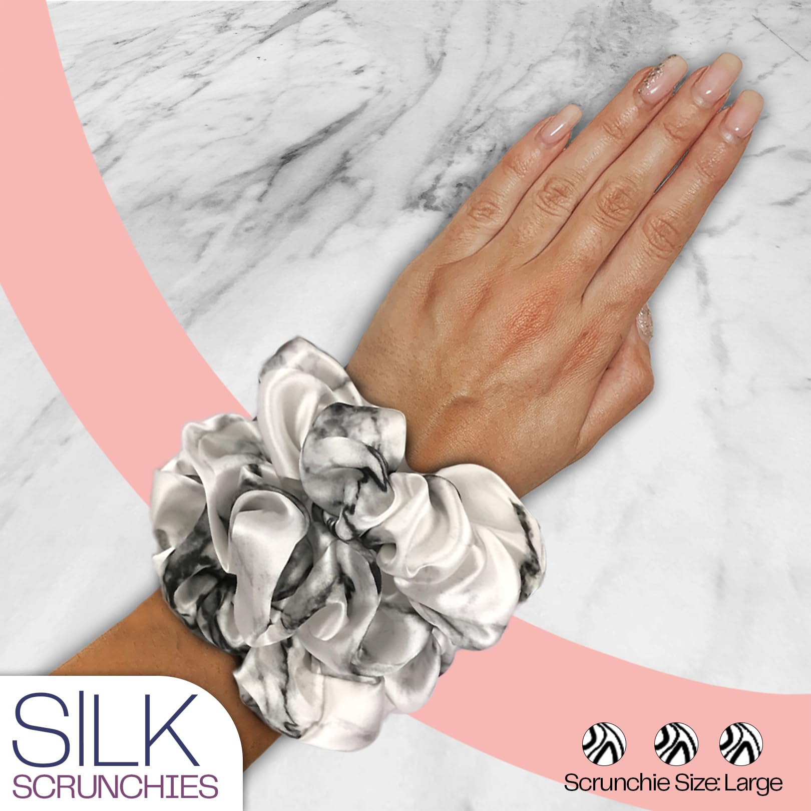 Celestial Silk Mulberry Silk Scrunchies For Hair (Marble)
