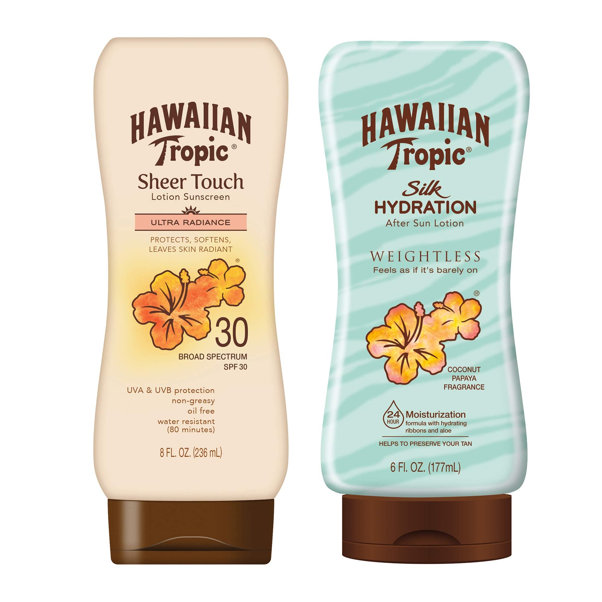 Hawaiian Tropic Spf 30 Broad Spectrum Sunscreen And After Sun Pack With 8Oz Sheer Touch Moisturizing Sunscreen Lotion And 6Oz Si