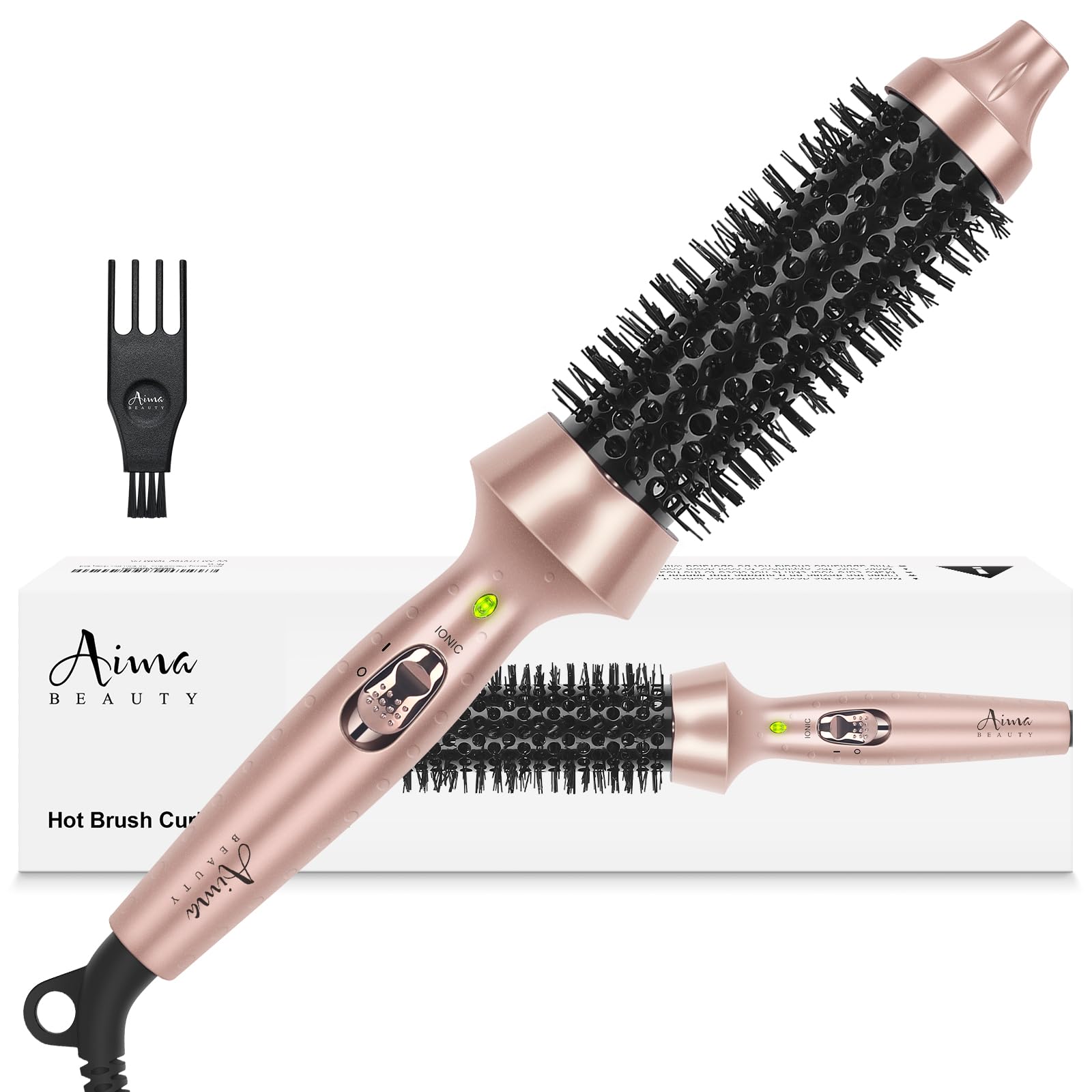 Aima Beauty Hot Brush, 1.3/35mm Heated Curling Brush Makes Hair Smoother, Softer, Thermal Brush Get Natural Curls, Easy to Use, 
