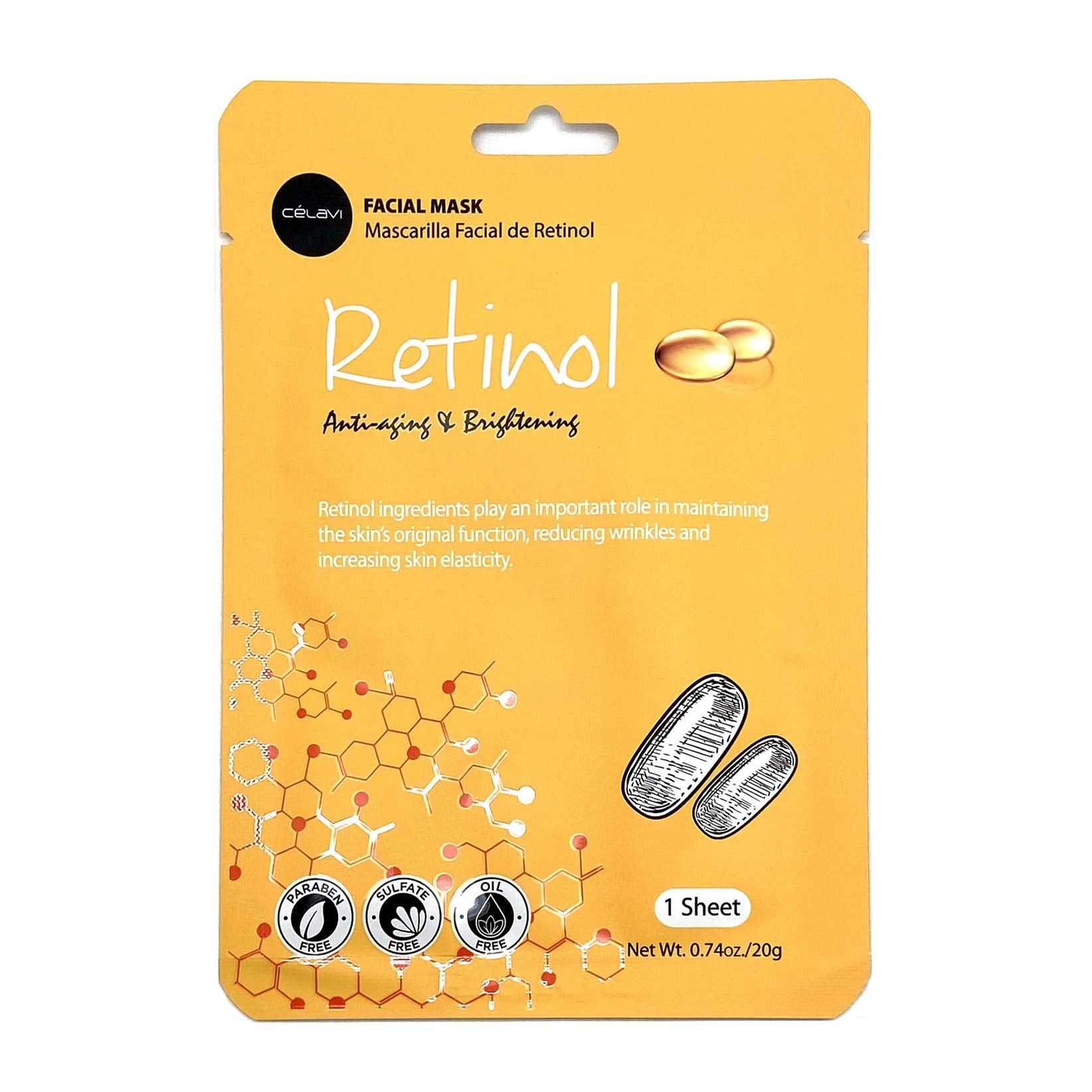 Celavi Facial Mask Set Korean Essence Sheet Masks (12-Pcs, Retinol)