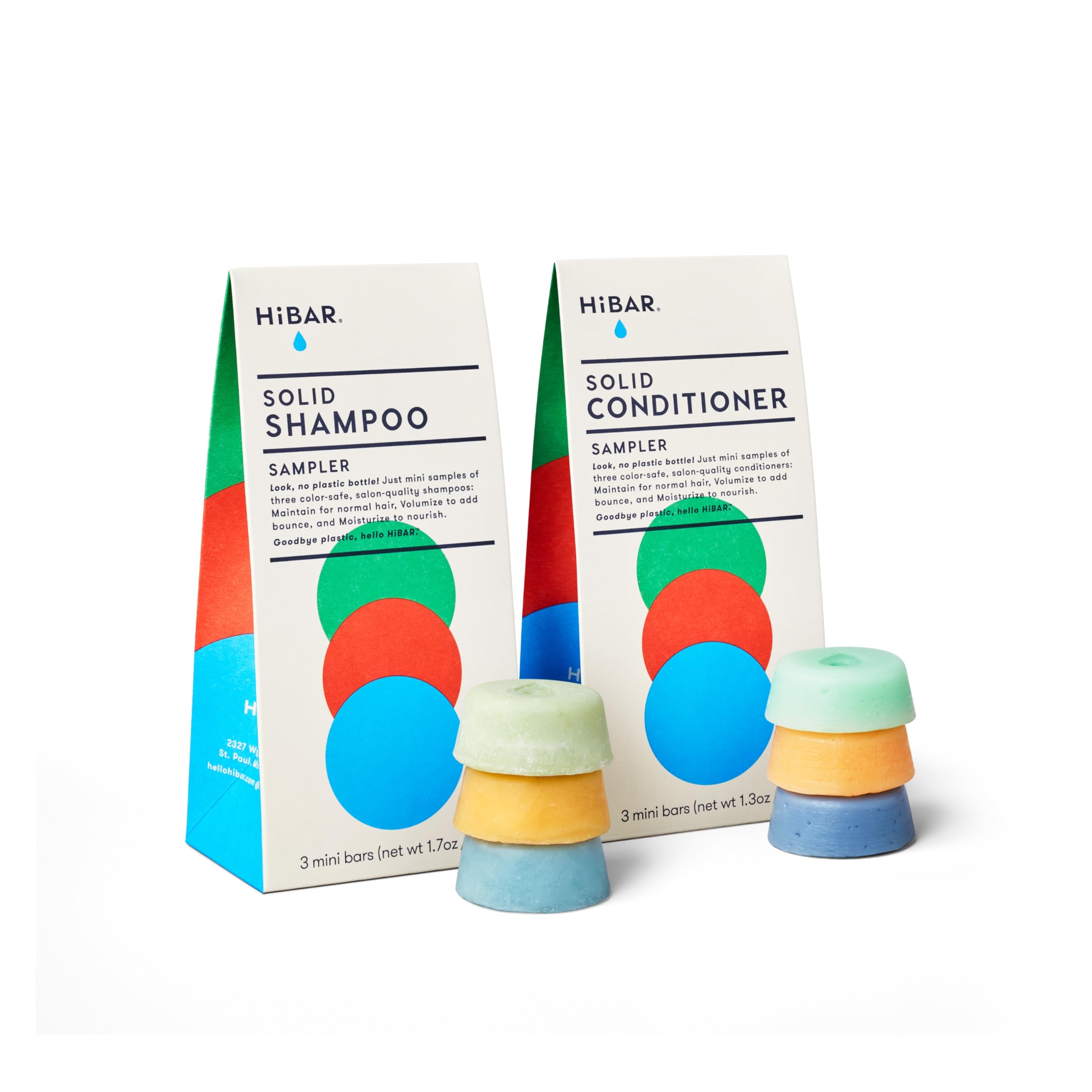 HiBAR - Shampoo & Conditioner Sampler Set - Maintain, Moisturize & Volumize Bars - Travel-Friendly - Salon-Quality Ingredients -