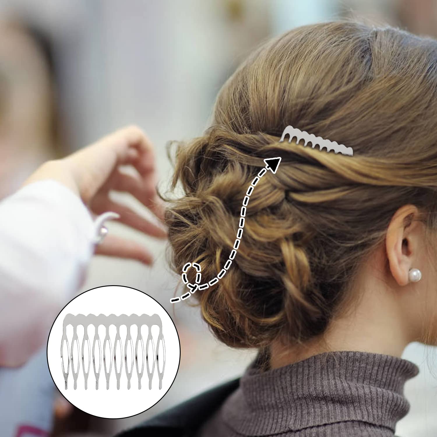 Lawie 10 Teeth Silver Metal Side Hair Combs - 20 Pack for DIY, Weddings, Bridal Veils, and Decorative Crowns