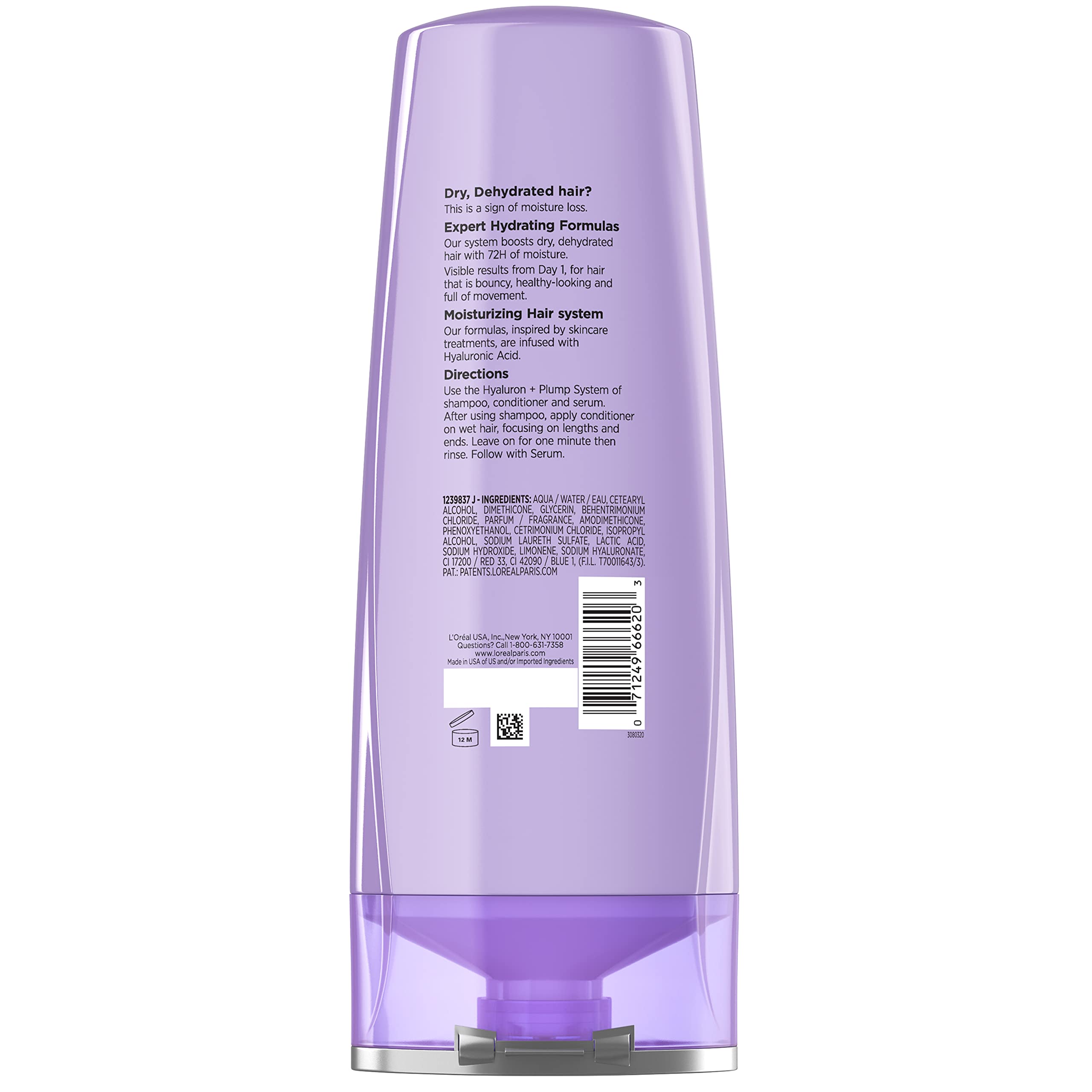 L'Oreal Paris Elvive Hyaluron Plump Hydrating Conditioner for Dehydrated, Dry Hair Infused with Hyaluronic Acid Care Complex, Pa