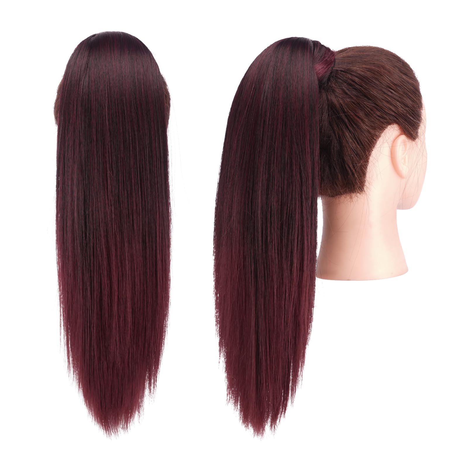 Feshfen Straight Ponytail Extension 16 Inch Natural Long Ponytails Wrap Around Clip In Pony Tail Hair Piece Synthetic Hairpieces