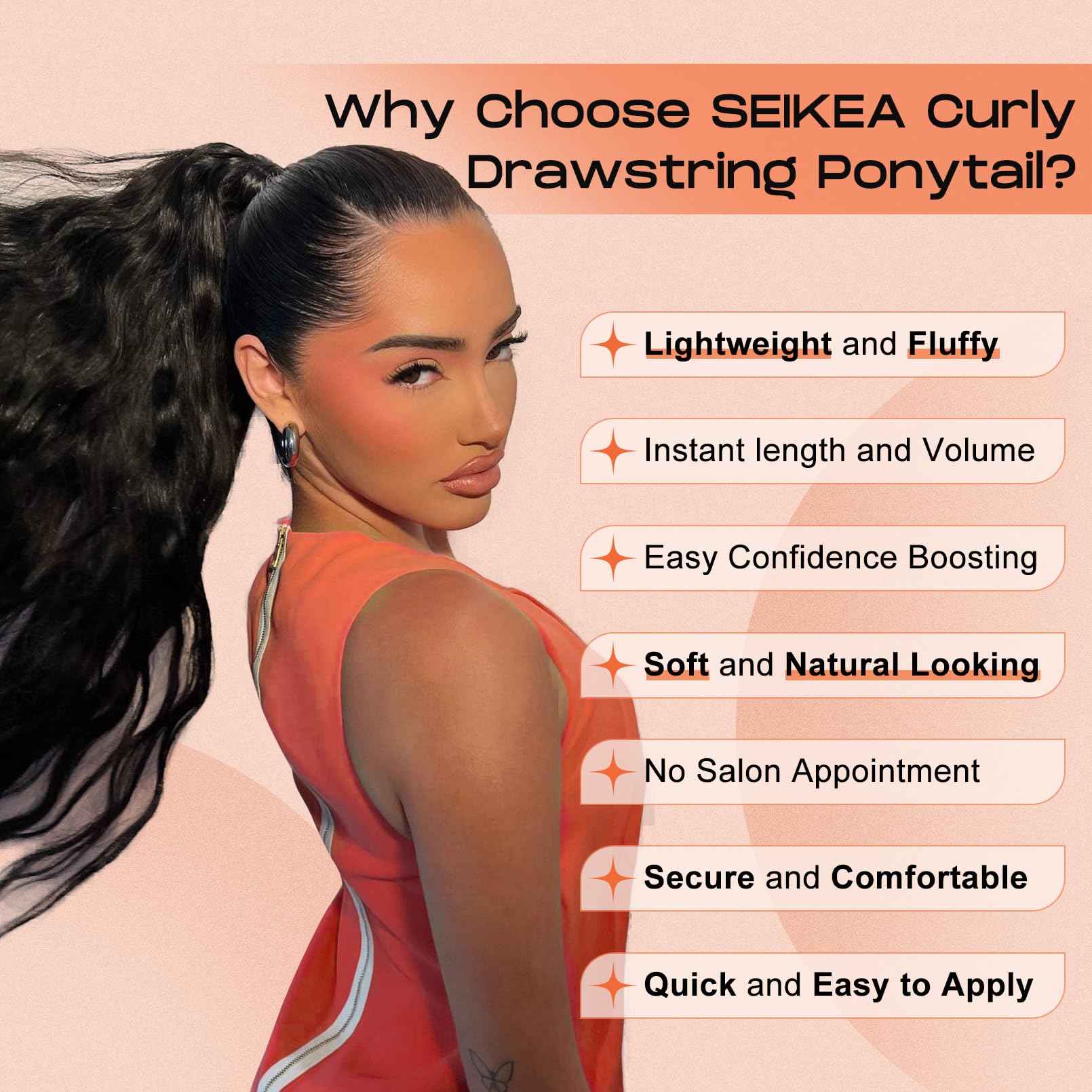 Seikea Ponytail Extension, Pt005 Isabella 22'' Long Bohemian Curly Drawstring Ponytail Light Fluffy Multi Layered Clip In Hair E