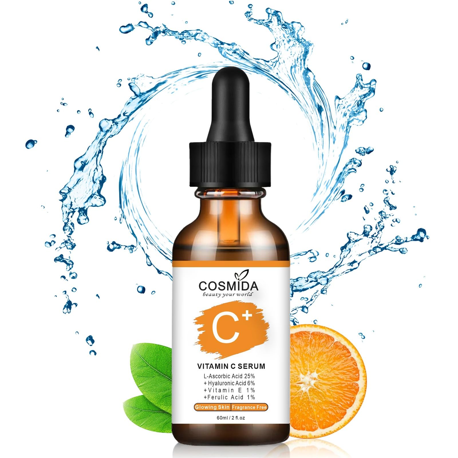 Cosmida Vitamin C Face Serum with Hyaluronic Acid,Anti Aging Skin Brightening Serum for Dark Spots,Acne,Wrinkles to Visibly Glow