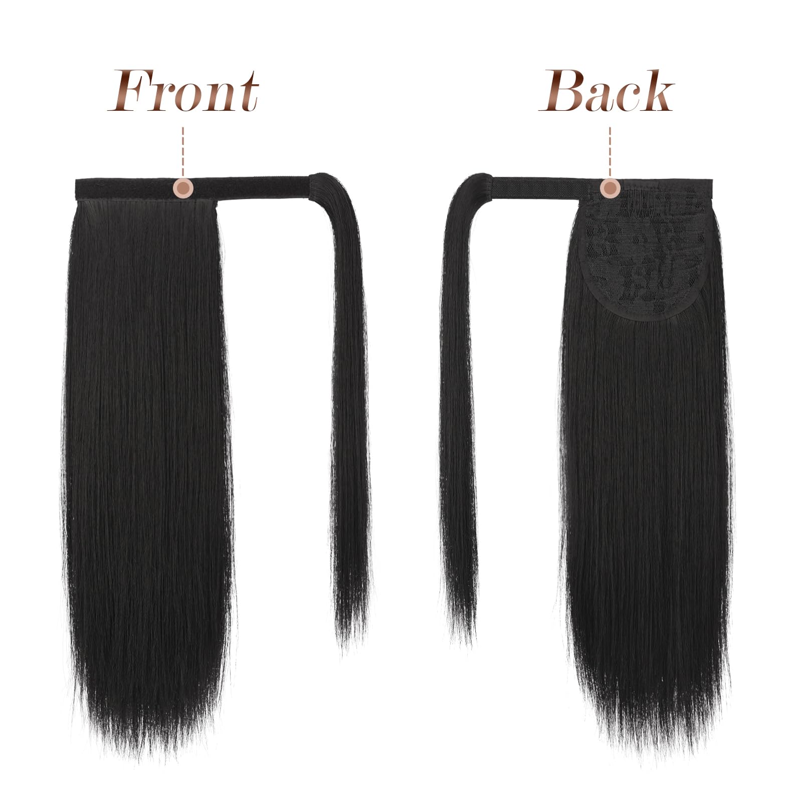 Feshfen Straight Ponytail Extension 18 Inch Natural Long Ponytails Wrap Around Clip In Pony Tail Hair Piece Synthetic Hairpieces