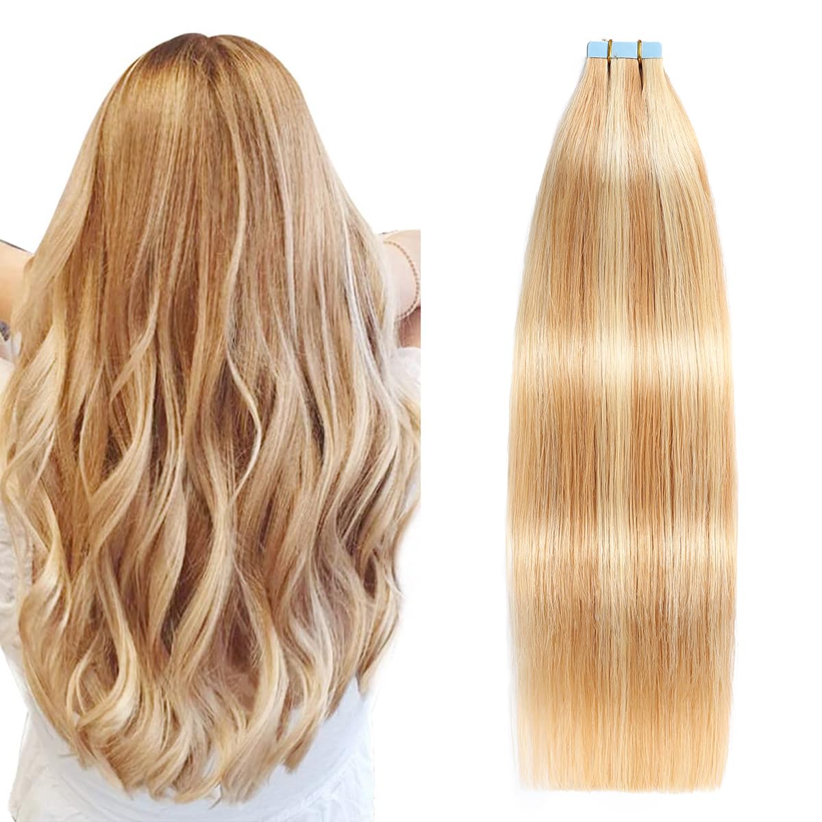Suyya Tape In Hair Extensions Human Hair Strawberry Blonde To Light Blonde Remy Hair 14 Inches 20Pcs 40G/Pack Straight Seamless