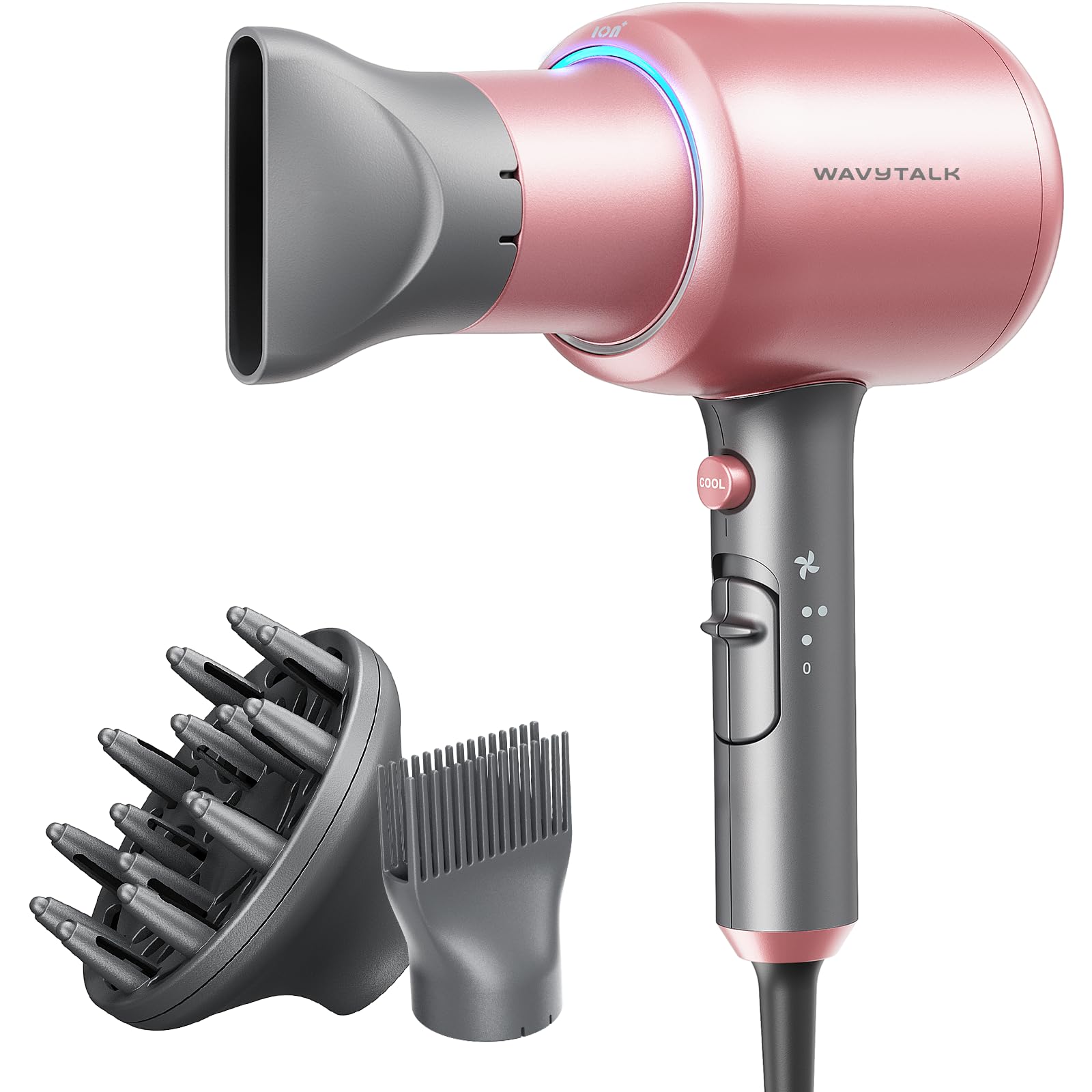 Wavytalk Ionic Hair Dryer Blow Dryer with Diffuser & Comb for Curly Hair Professional 1875W High Power Dryer with Ceramic Techno