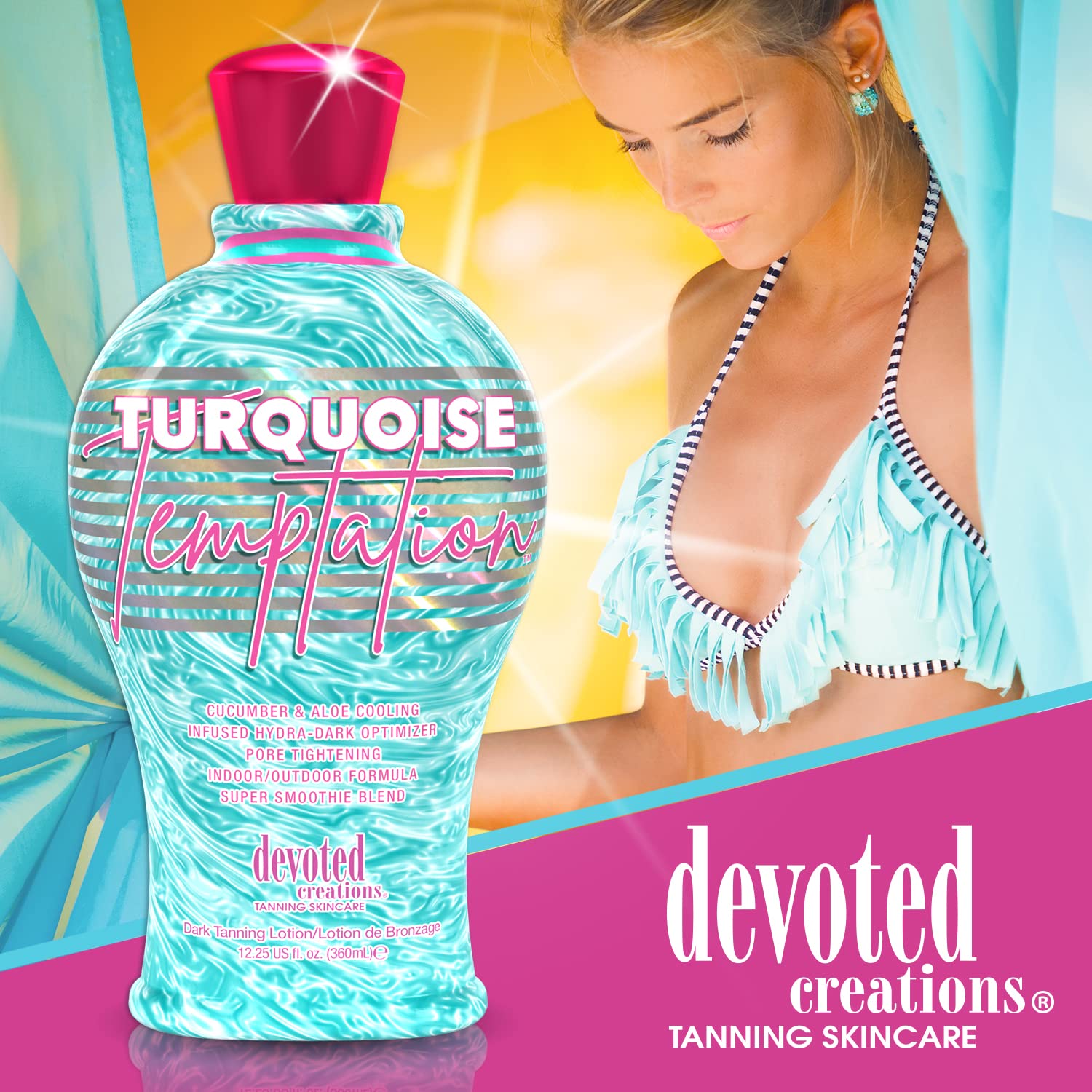 Devoted Creations Turquoise Temptation Tanning Lotion 12.25 oz - Indoor/Outdoor Use, Model DC-DCTQT13