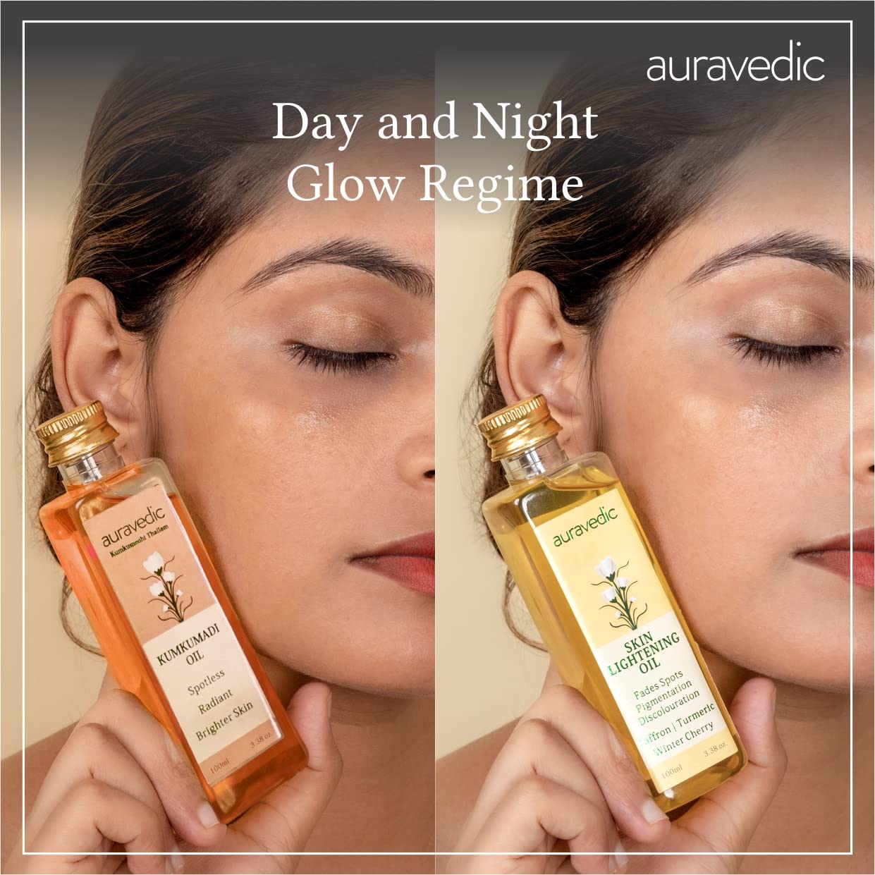 Auravedic Kumkumadi Oil & Skin Oil Combo | Saffron, Turmeric and Winter Cherry Infused Face Moisturizer | Hydrating & Moisturizi