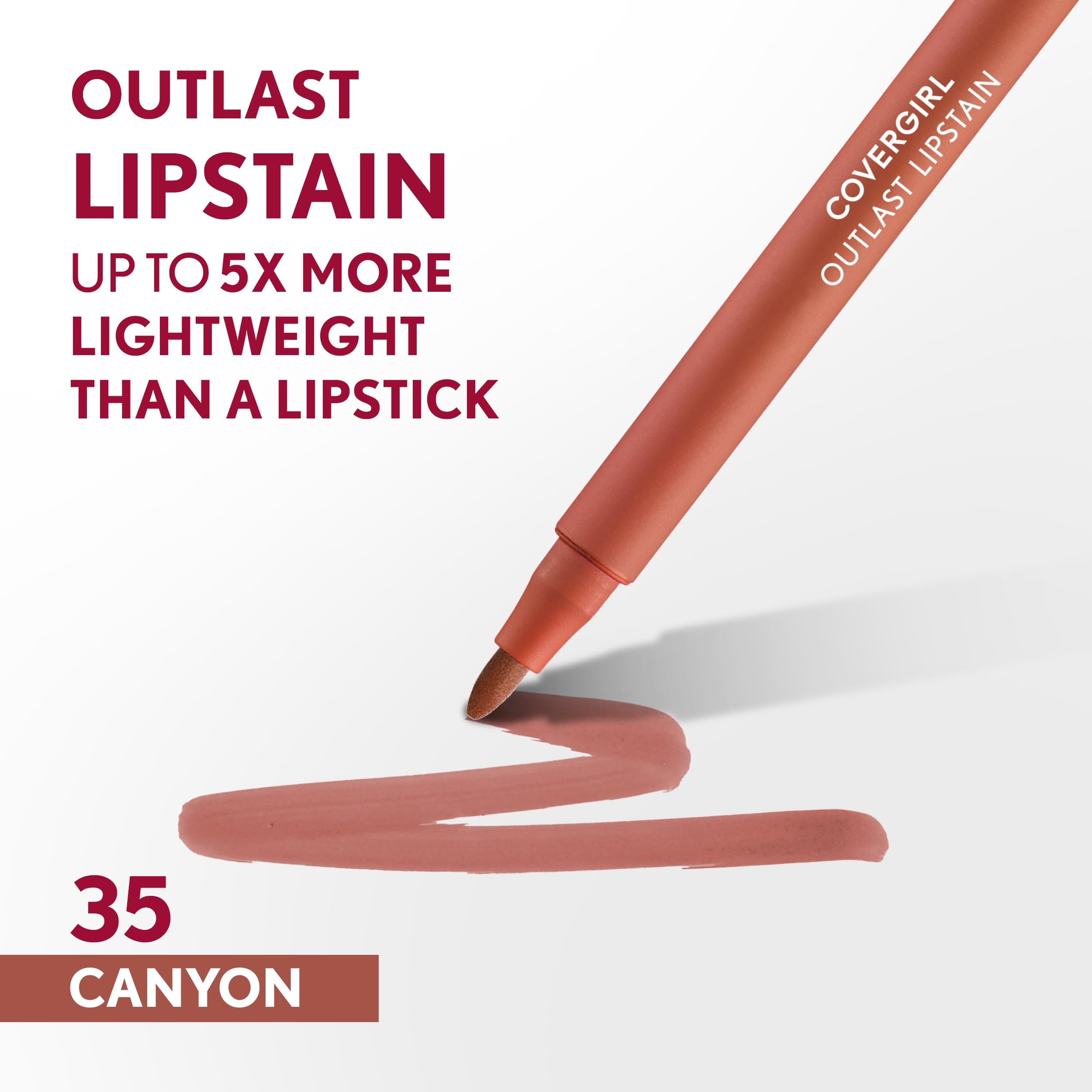 COVERGIRL Outlast, 35 Canyon, Lipstain, Smooth Application, Precise Pen-Like Tip, Transfer-Proof, Satin Stained Finish, Vegan Fo