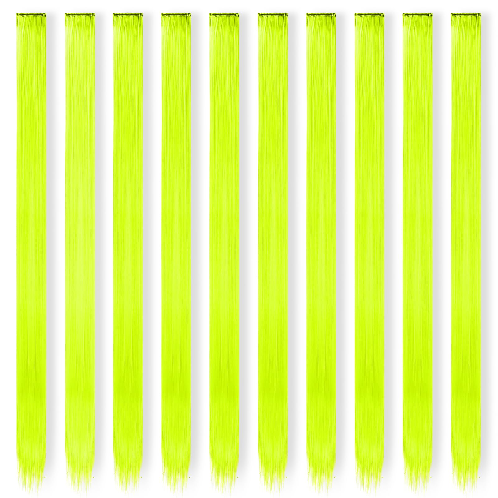 Feshfen Colored Hair Extensions, Yellow Neon Clip In Hair Extension 10 Pcs Highlight Colorful Hair Piece Straight Synthetic Clip