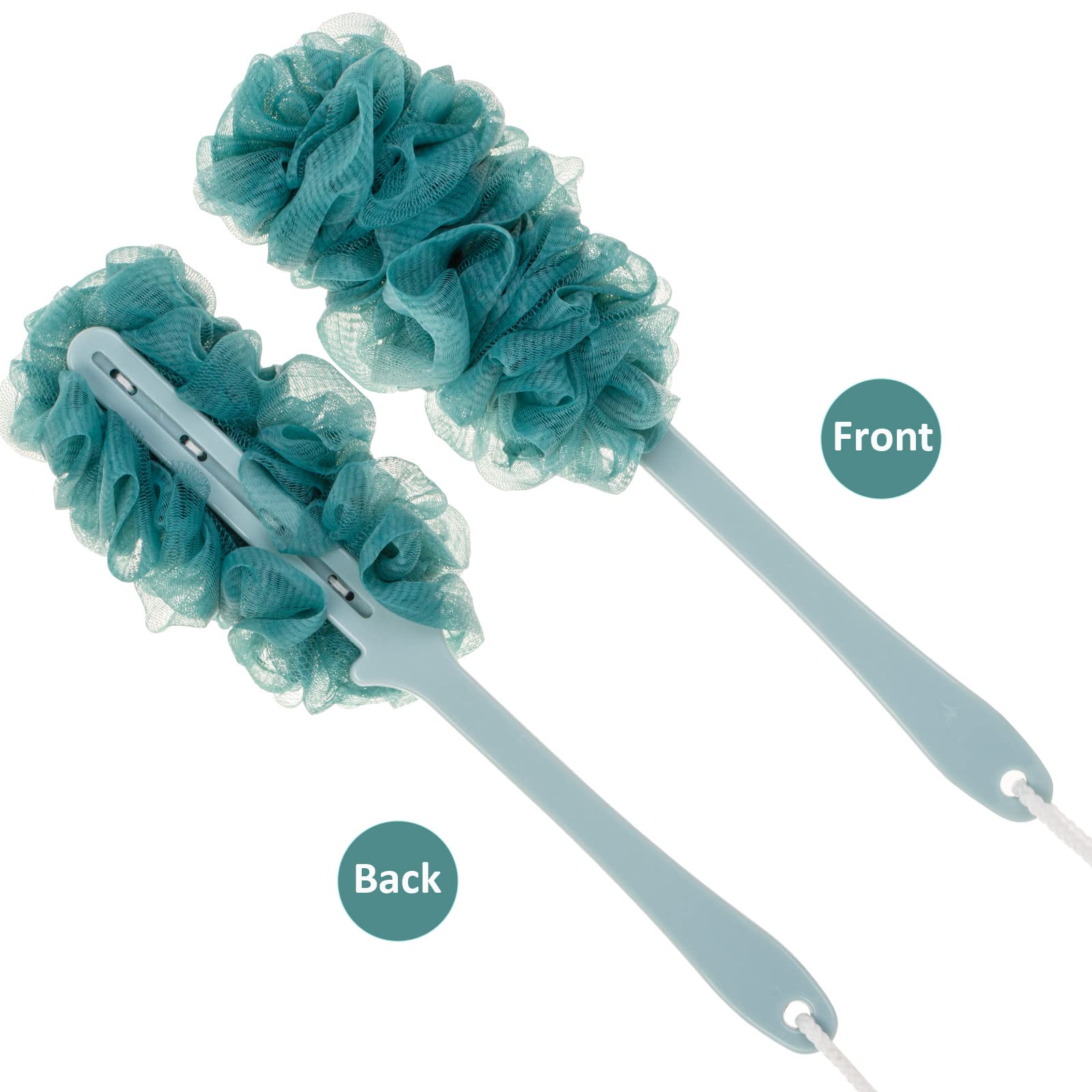 Arswin Lufa Back Scrubber For Shower, Anti-Slip Long Handle Bath Sponge Shower Brush, Soft Nylon Mesh Back Cleaner Washer, Loofa