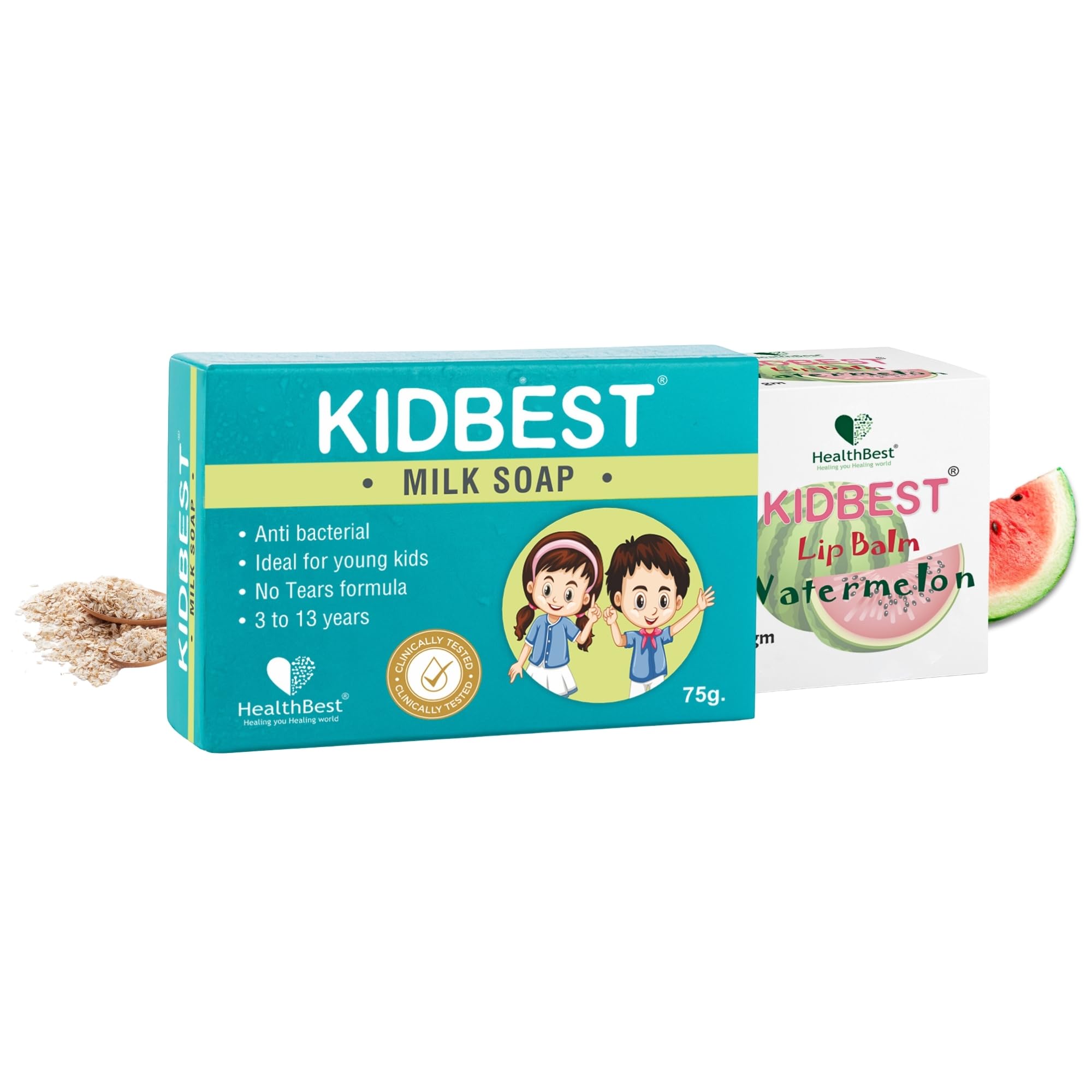 Healthbest Kids Lip Balm 7Gm & Milk Soap 75Gm Combo For 3-13 Years | Moisturizing Lip Balm + Gentle Bath Soap | Safe For Babies 