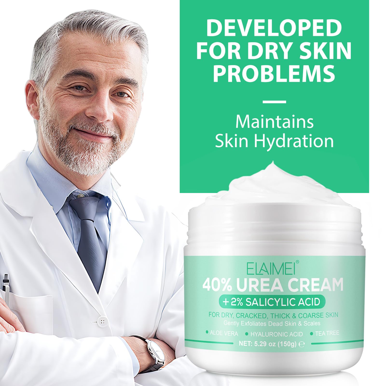Urea Cream 40 Percent For Feet Maximum Strength,40% Urea Cream Plus 2% Salicylic Acid With Hyaluronic Acid,Tea Tree,And Aloe Ver
