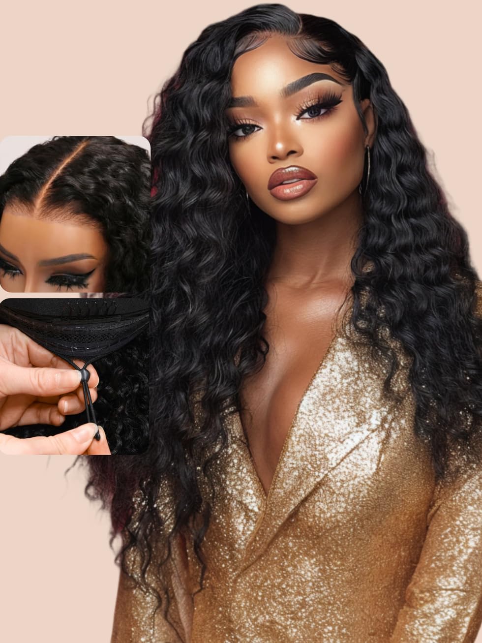 Unice Bye Bye Knots Wig Water Wave 7X5 Lace Front Wigs Human Hair With Elastic Drawstring Glueless Human Hair Wig Pre Plucked Pr