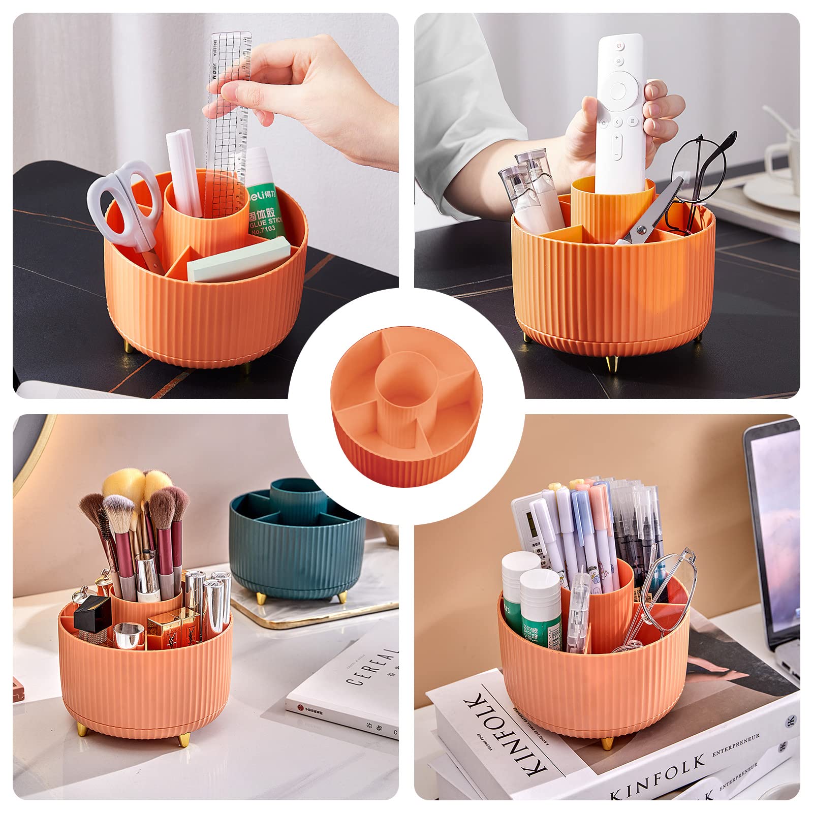 Diesisa 360 Rotating Makeup Brush Organizer With 5 Sections, Spining Countertop Swivel Makeup Brush Holder For Cosmetics, Nail P