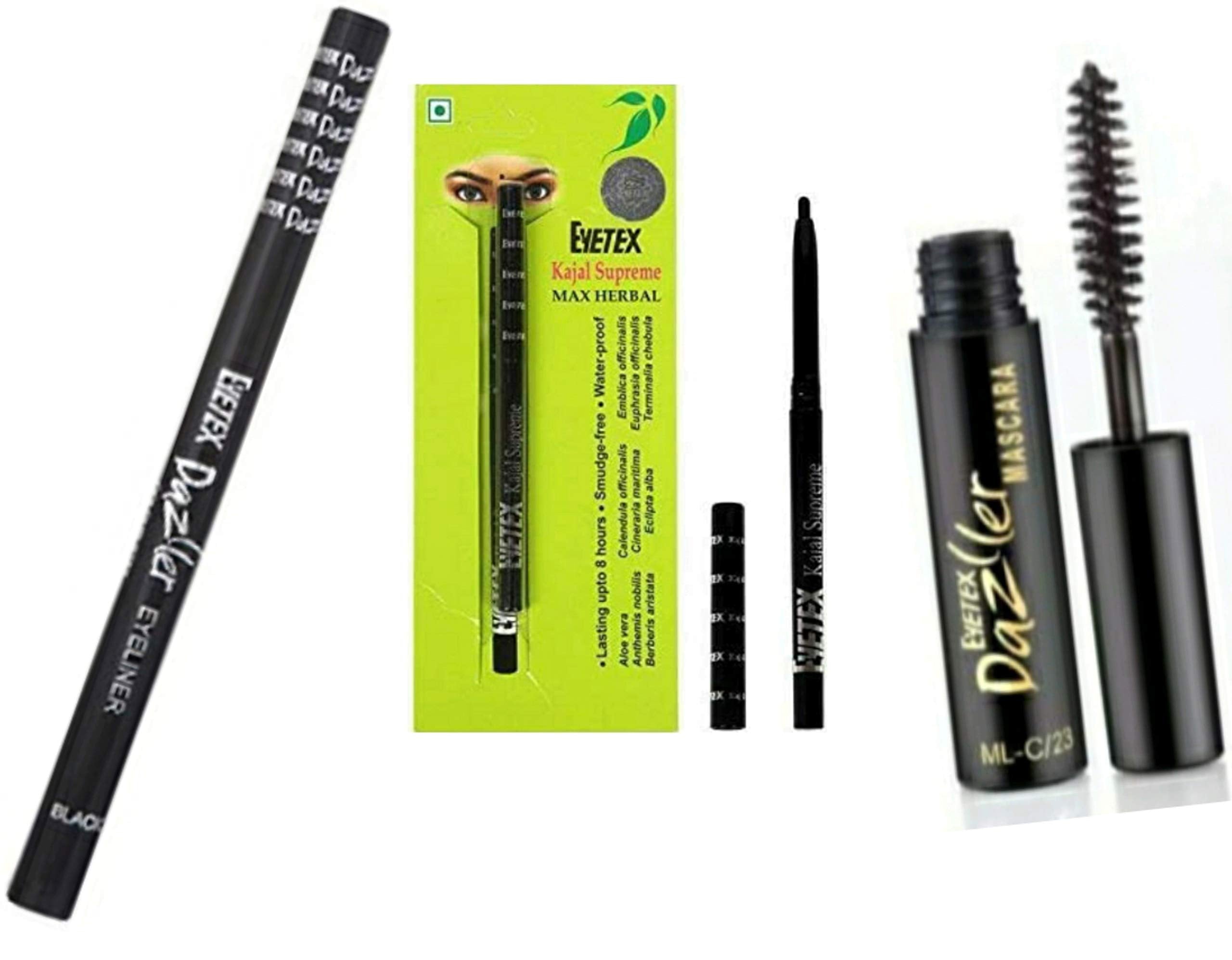 Eyetex Dazller Black Eyeliner Pen, Mascara And Kajal Supreme Waterproof