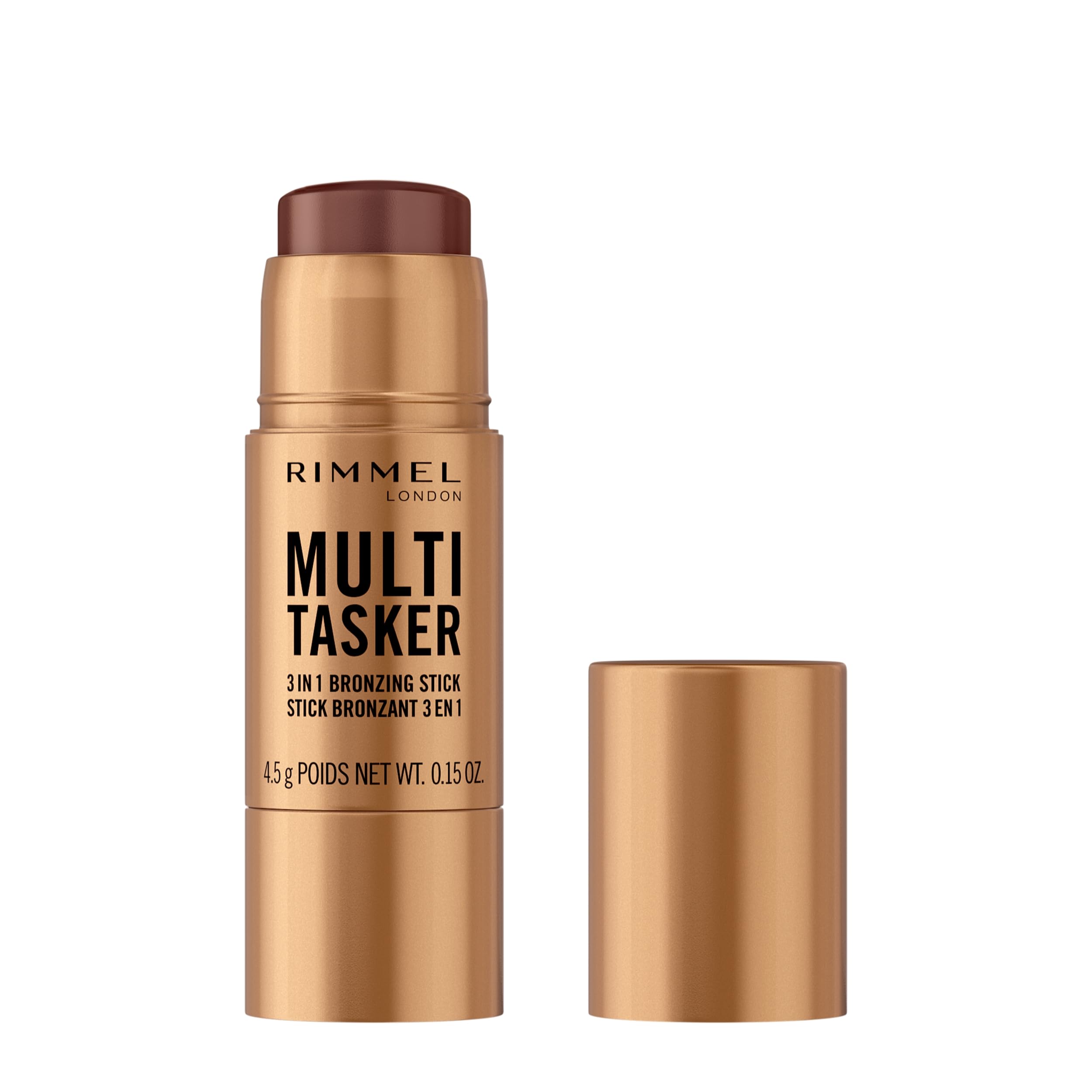 Rimmel Multi Tasker 3 in 1 Bronzing Stick, 004 Deep, Sculpted and Bronzed Glow, All-Day Wear, Sheer and Dewy Finish, Infused wit