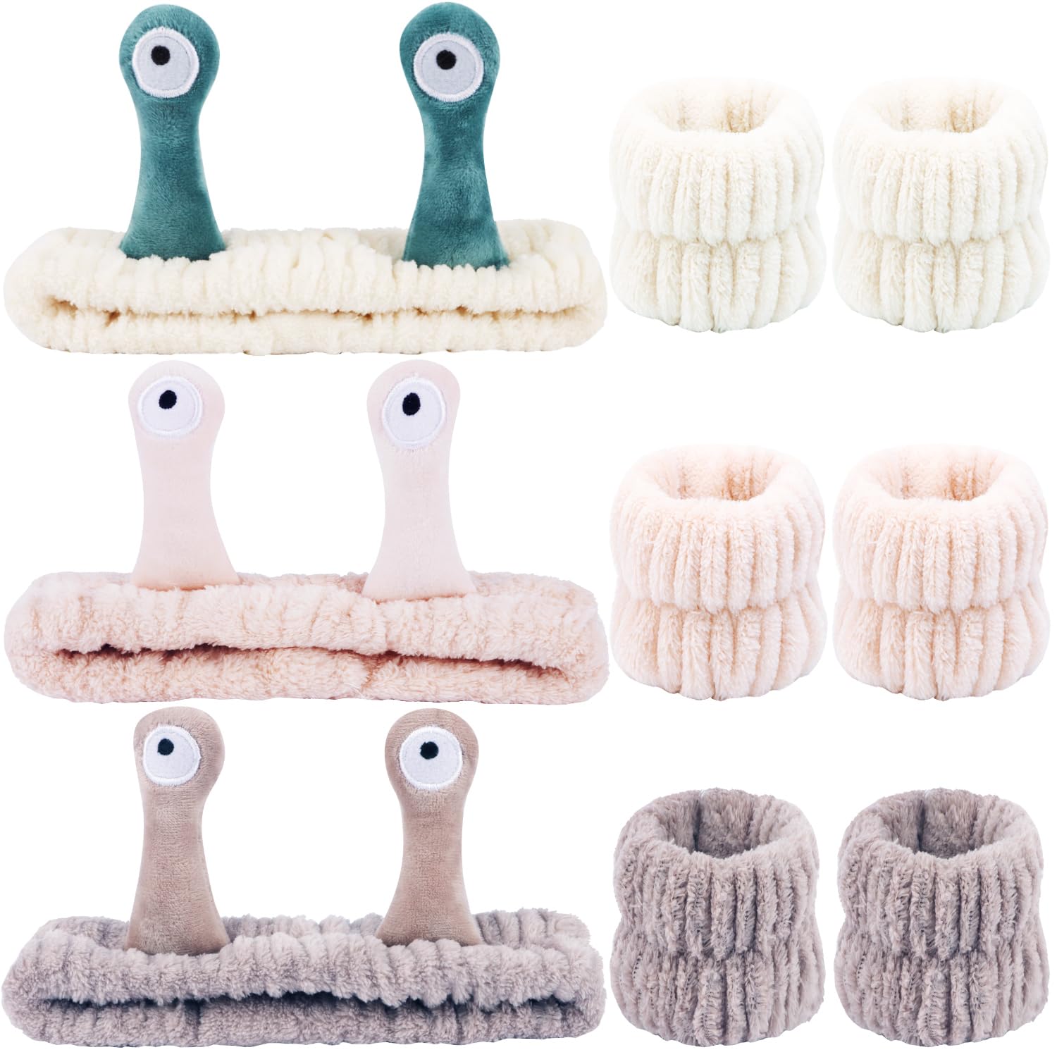 Atoden Headband For Washing Face Spa Headband Wristband Set Cute Snail Headband Beige Khaki Brown
