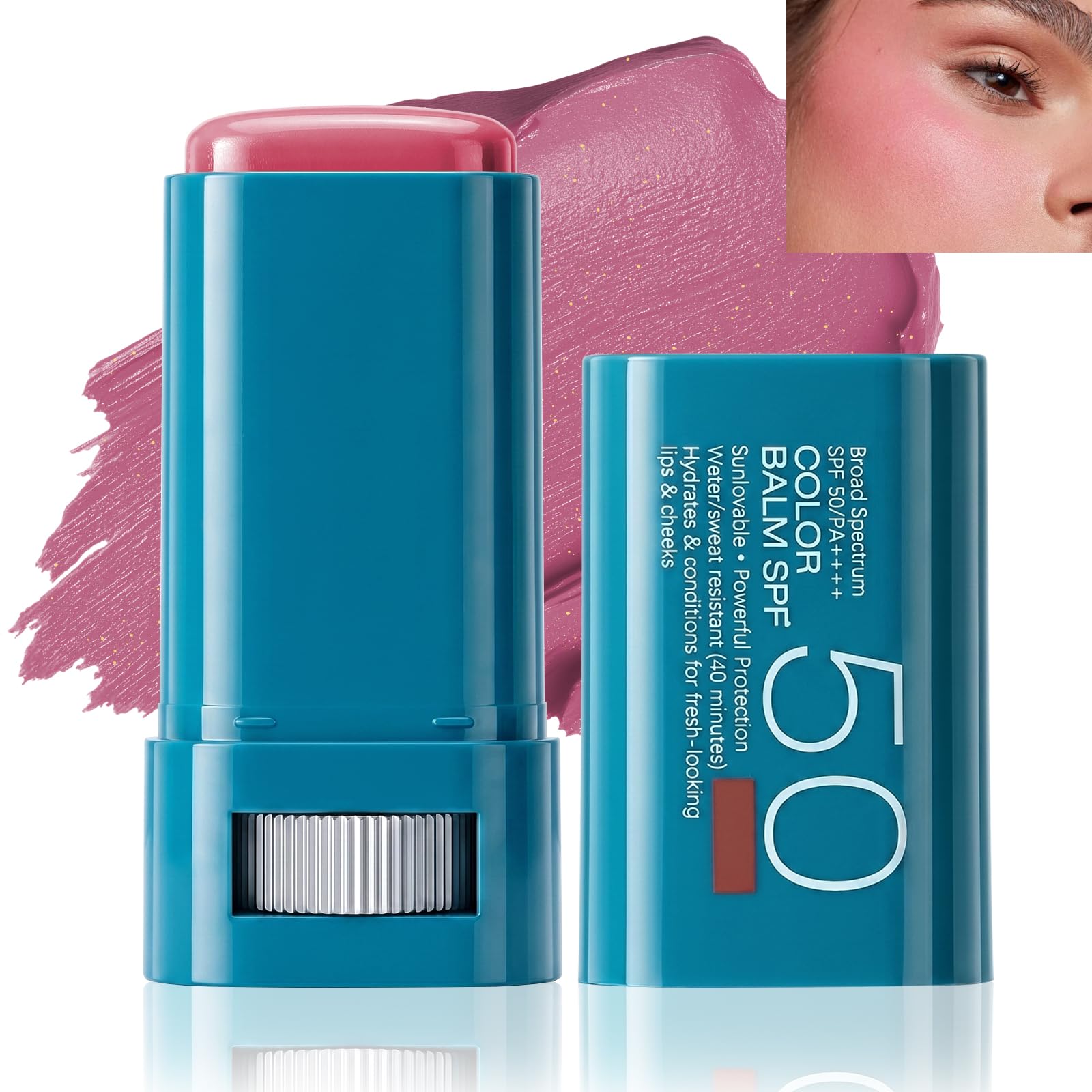 Sunscreen Blush Stick for Cheek & Lip SPF 50 Blendable Cream Color Balm, 04