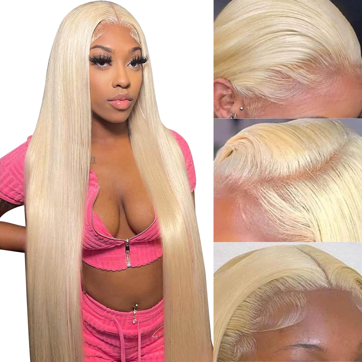 QTHAIR 14A Russian Blonde #613 Transparent HD Lace Frontal (16'',#613 Platinum Honey Blonde 13x4 Ear to Ear Lace Frontal) 100% P