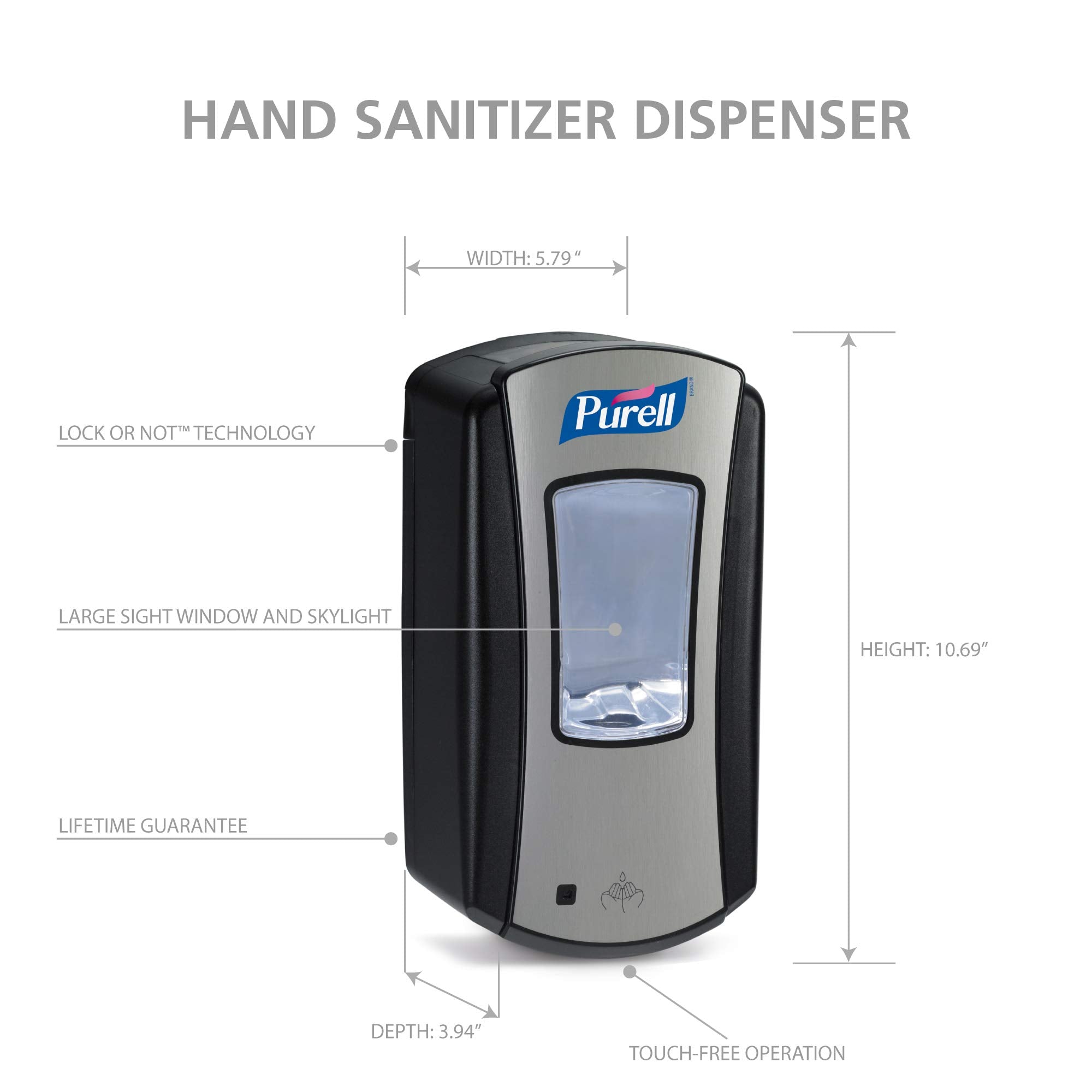 Purell Ltx-12 Touch-Free Hand Sanitizer Dispenser, Chrome/Black, For 1200 Ml Purell Ltx-12 Hand Sanitizer Refills (Pack Of 1) -