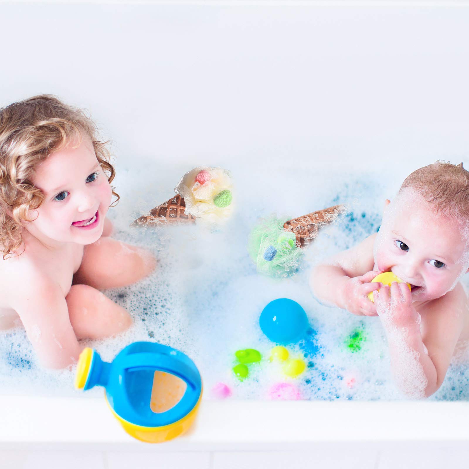 4 Pieces Kids Loofah Ice Cream Cone Bath Sponge Kids Bath Shower Sponge Body Scrubber Exfoliating Loofah For Kids Spa Shower