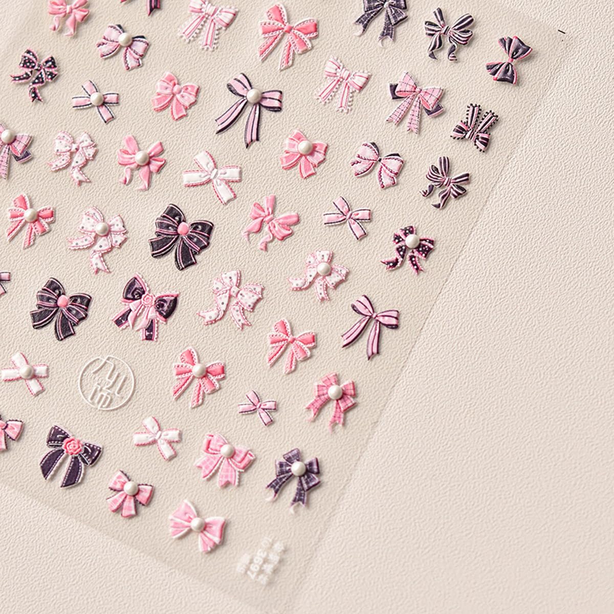 Pink Bow Nail Art Stickers 5D Embossed Kawaii Bow Nail Decals With Pearl 1Pcs Cute Pink Bowknot Valentines Nail Designs Adhesive
