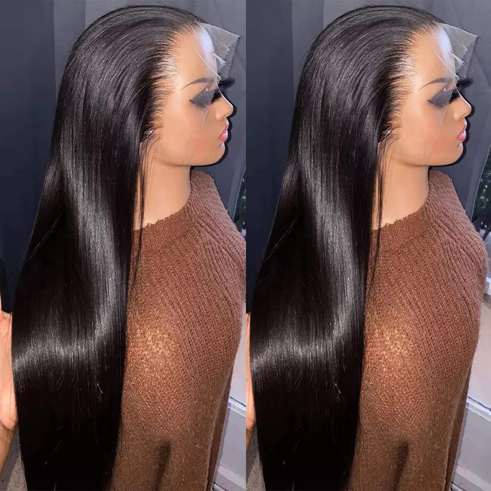 Metamuclia Hair 32 Inch Long Straight Lace Front Wigs Human Hair Pre-Plucked 180% Density 13X4 Hd Lace Frontal Human Hair Wigs F