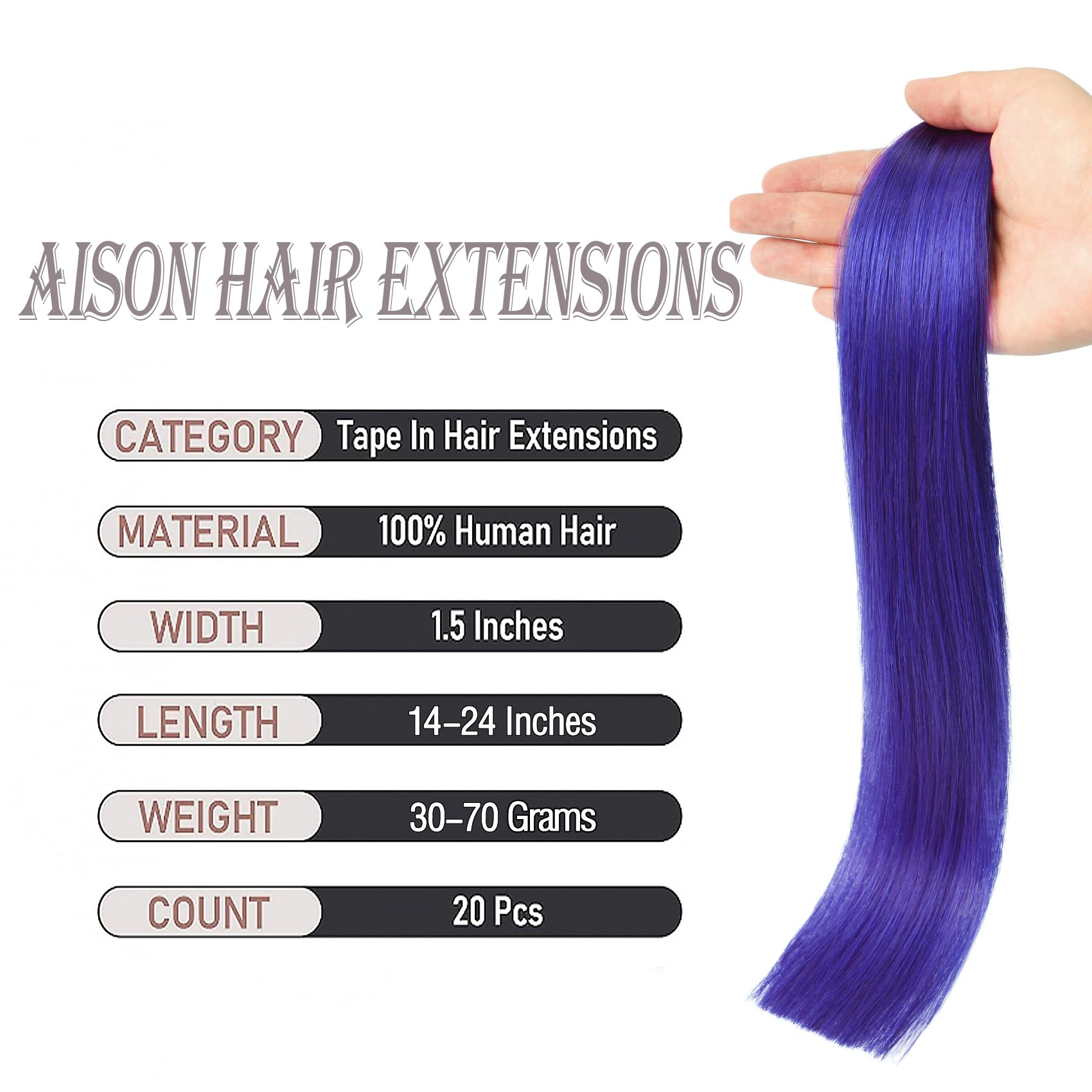 Tape In Hair Extensions Lila 100% Remy Human Hair Extensions Silky Straight For Fashion Women 20 Pcs/Package(20Inch #Lila 50G)