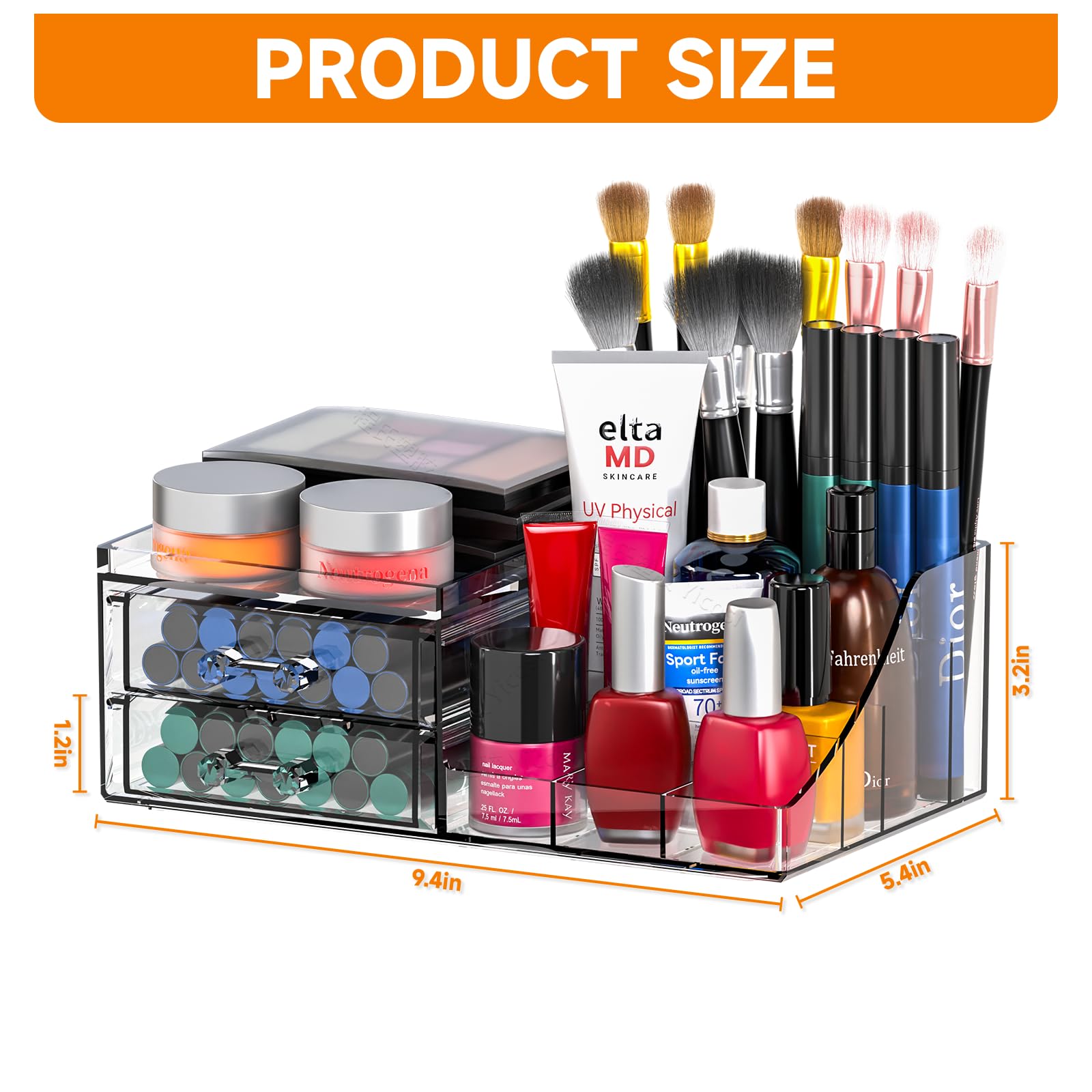 Cq Acrylic 4 Pack Clear Makeup Organizer For Counter,11 Drawers Stackable Skincare Organizer,Large Cosmetic Storage Organizer An